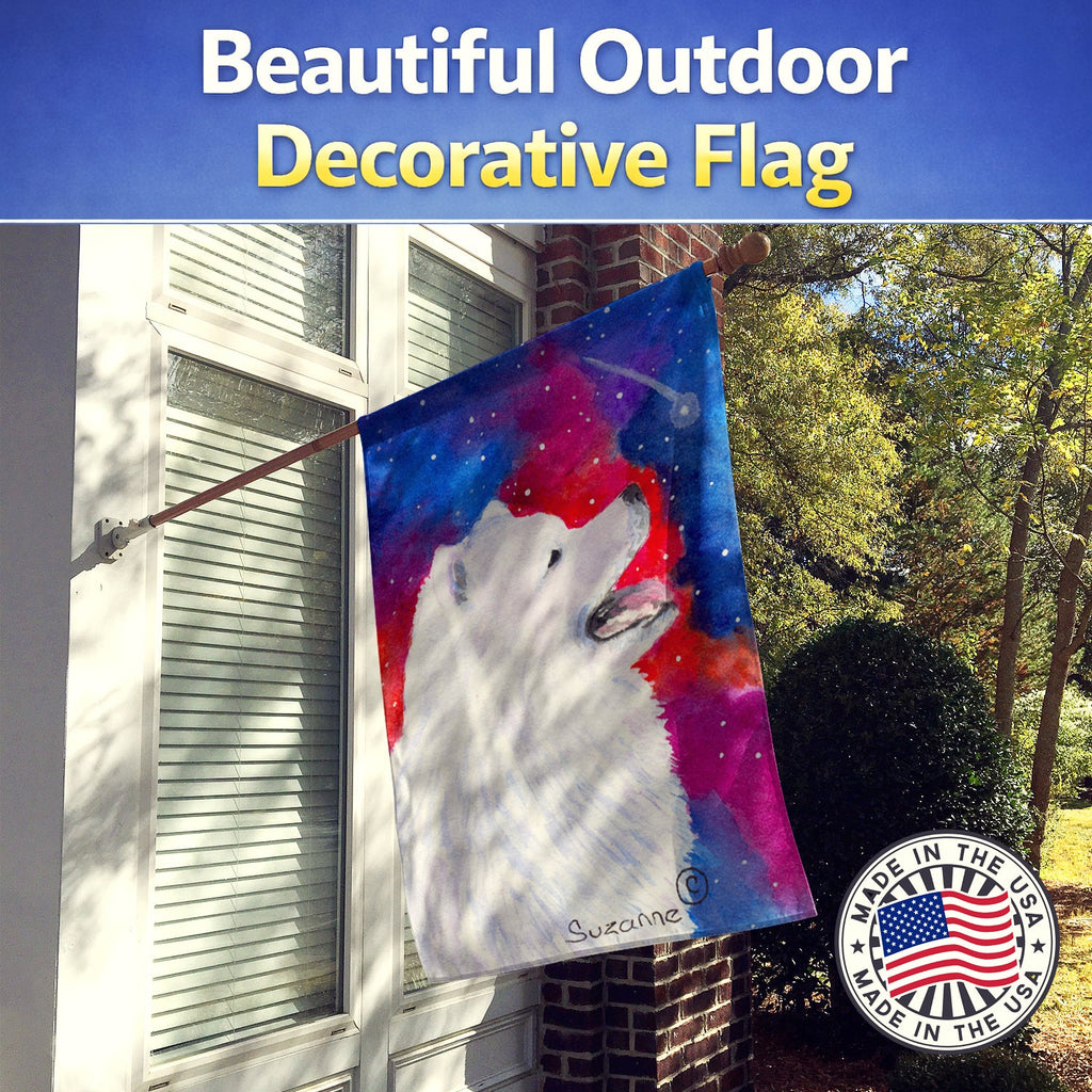 Samoyed House Flag 28x40 Porch Sleeve Pole Decorative Outside Yard Banner Artwork Wall Hanging, Polyester