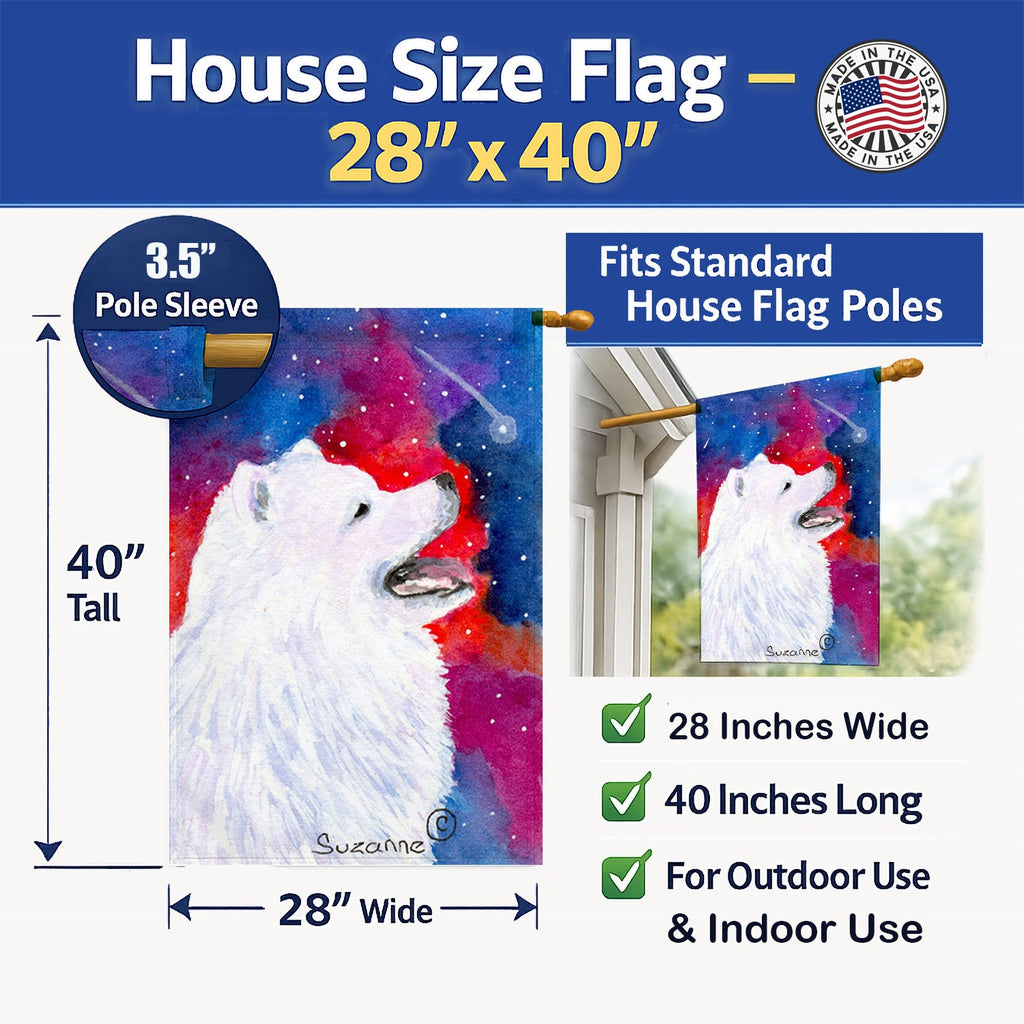 Samoyed House Flag 28x40 Porch Sleeve Pole Decorative Outside Yard Banner Artwork Wall Hanging, Polyester