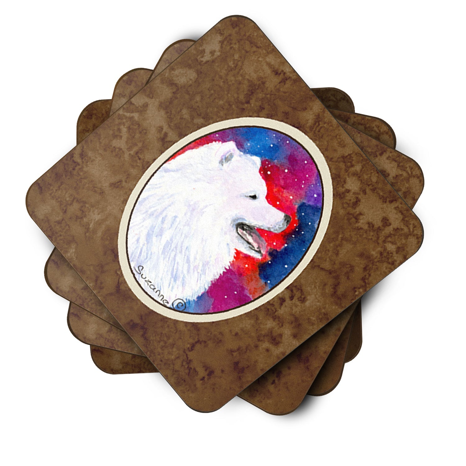 Samoyed Foam Coasters Set of 4 Cup Coasters for Indoor Outdoor, Tabletop Protection, Anti Slip, Mouse pad Material