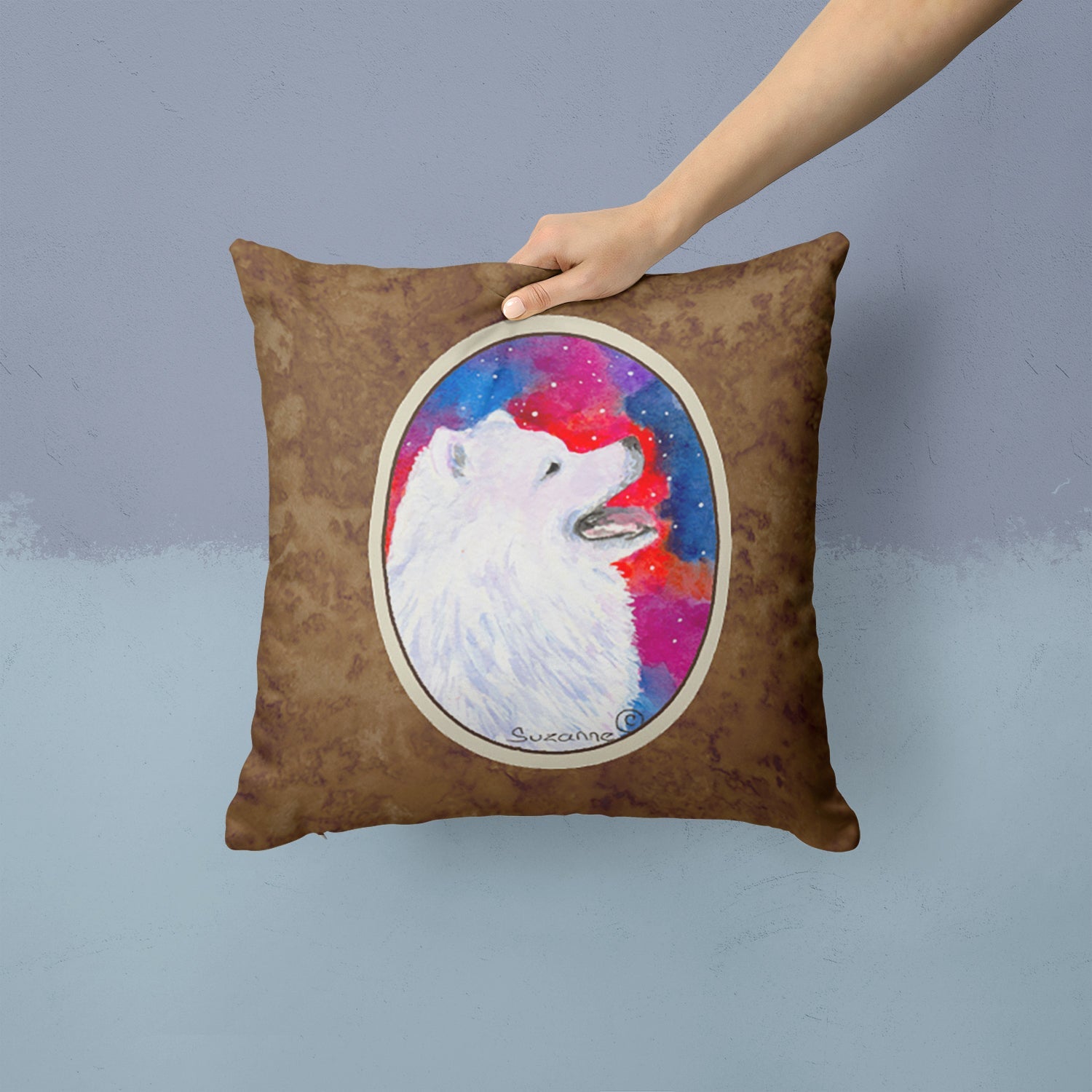 Samoyed Decorative Throw Pillow 14x14 Indoor Outdoor Accent Cushion, Fabric Cover with Insert for Sofa, Bed, Porch & Living Room