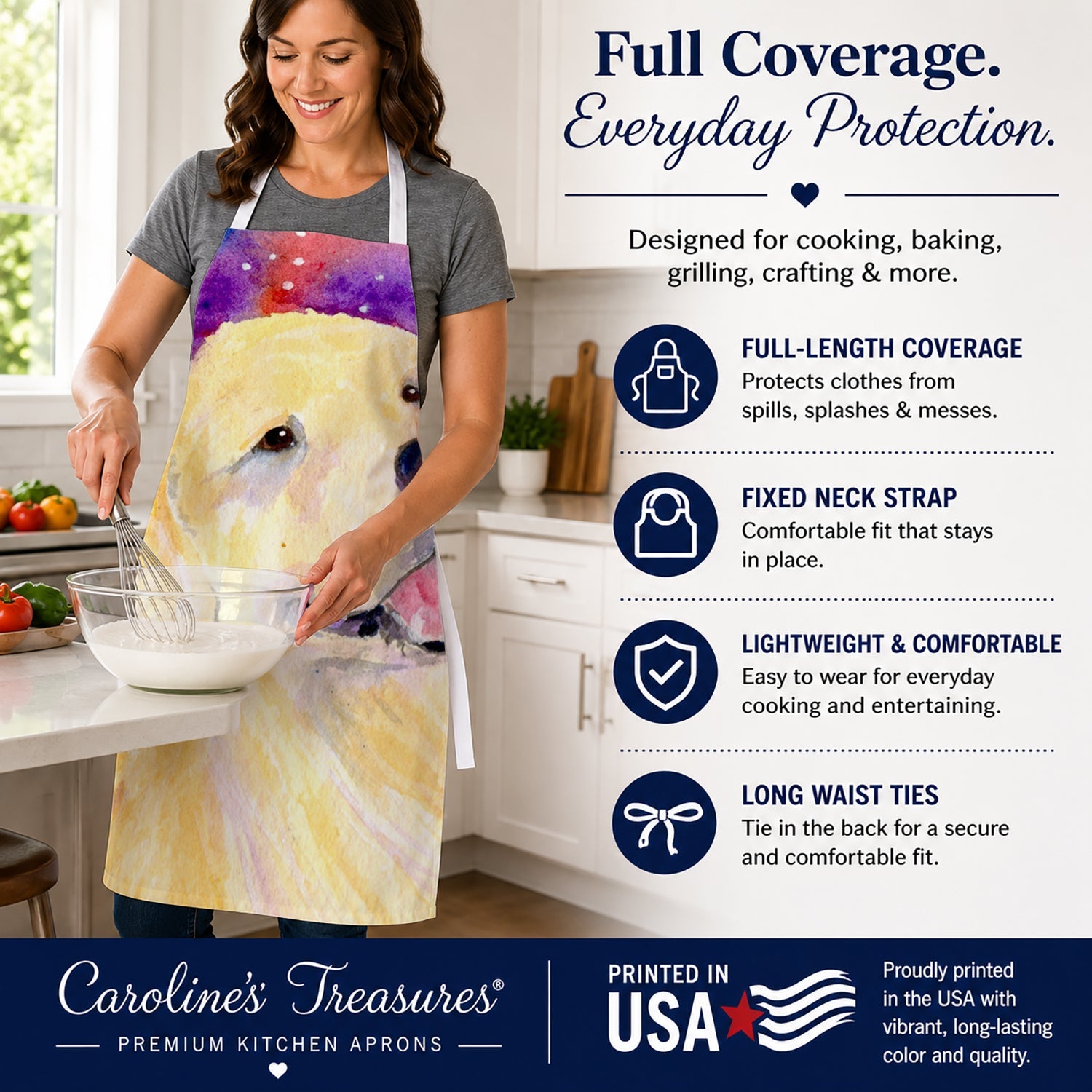 Golden Retriever Apron Cooking Kitchen Server Baking Crafts Gardening for Adult Women Men, Unisex, Large, Multicolor