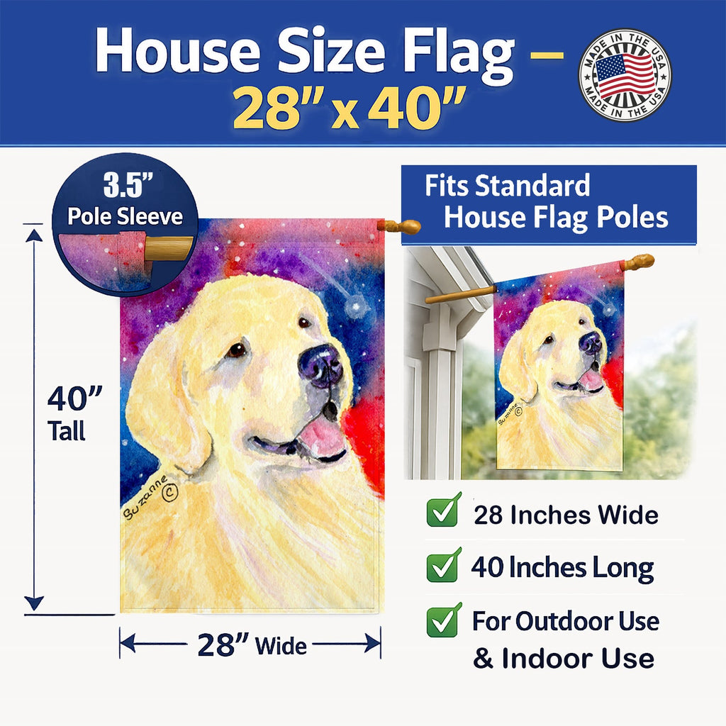 Golden Retriever House Flag 28x40 Porch Sleeve Pole Decorative Outside Yard Banner Artwork Wall Hanging, Polyester