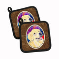 Golden Retriever Pot Holder Set of 2 Heat Resistant Quilted Hot Pads 7.5 x 7.5 Inch, Insulated Kitchen Trivets for Cooking & Baking