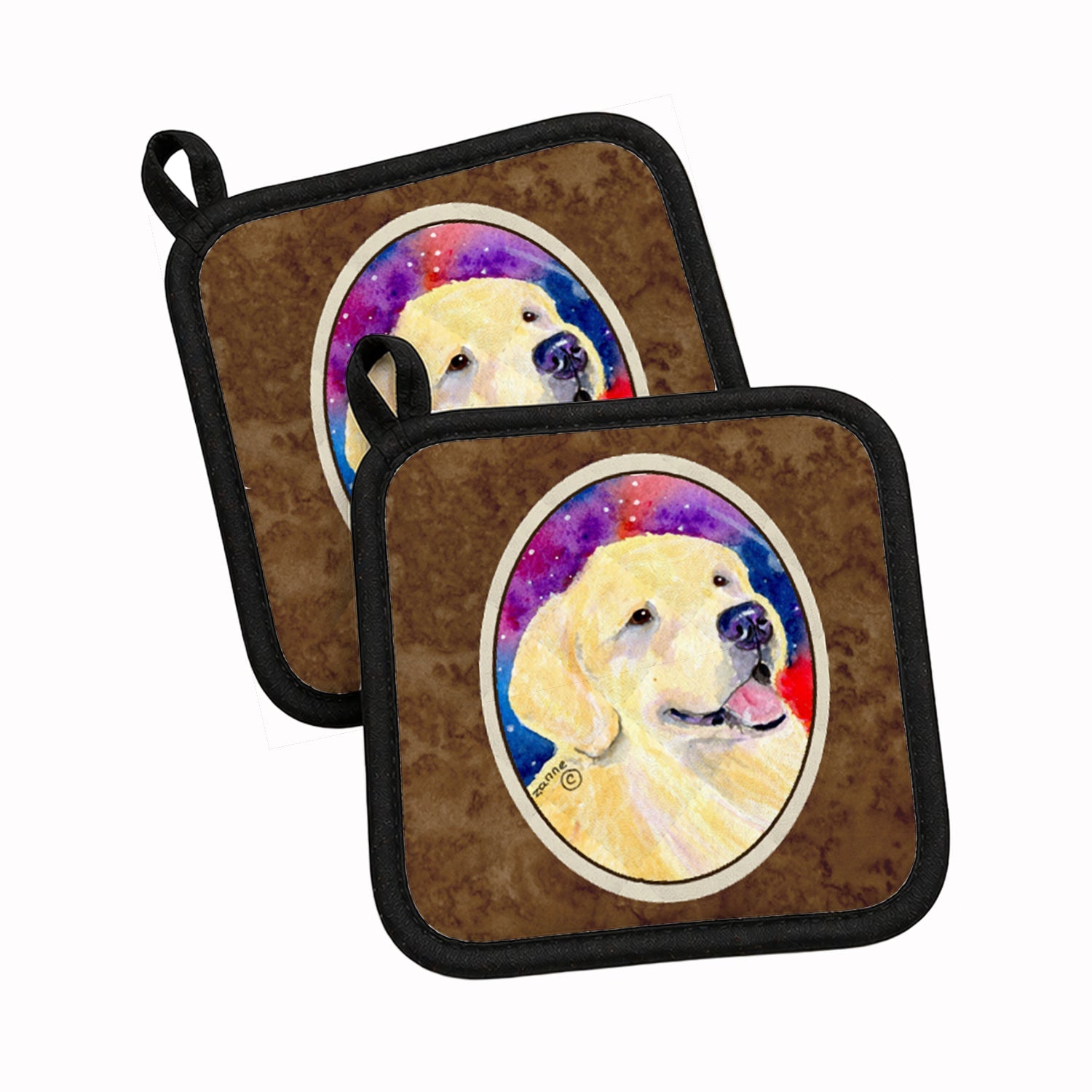 Golden Retriever Pot Holder Set of 2 Heat Resistant Quilted Hot Pads 7.5 x 7.5 Inch, Insulated Kitchen Trivets for Cooking & Baking