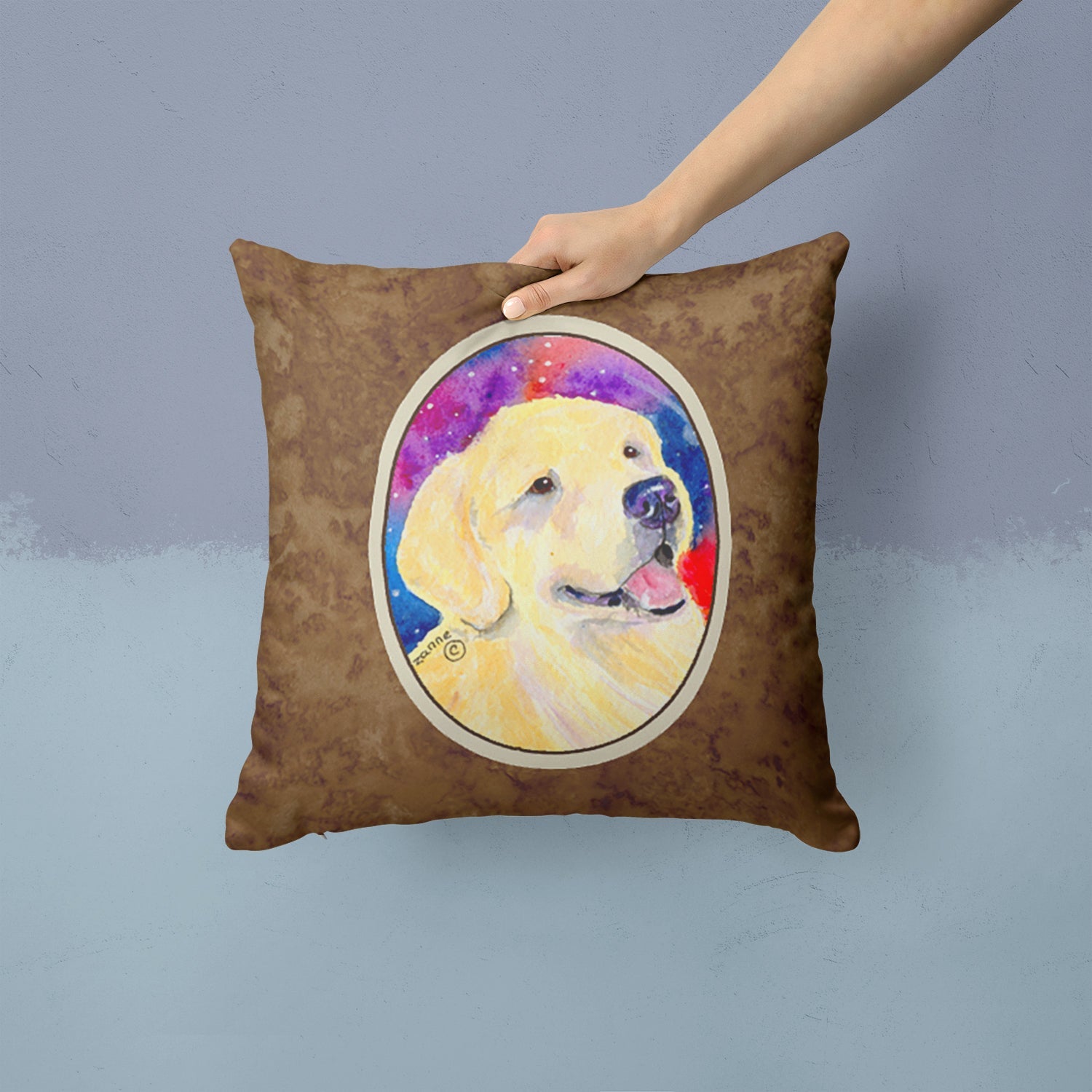 Golden Retriever Decorative Throw Pillow 14x14 Indoor Outdoor Accent Cushion, Fabric Cover with Insert for Sofa, Bed, Porch & Living Room