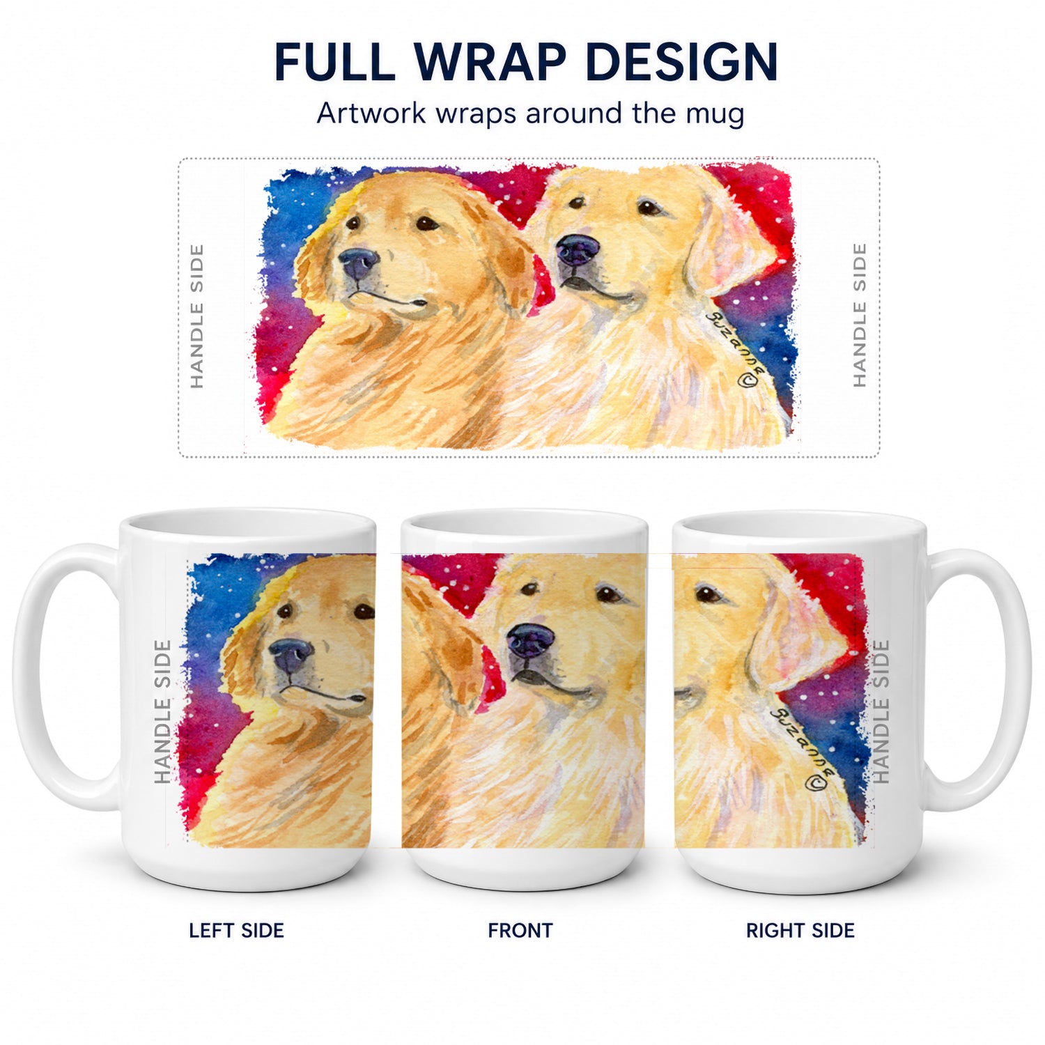 Golden Retriever Ceramic Coffee Mug 15 oz Decorative Large C Handle Mug Cup for Tea, Cocoa Hot Chocolate