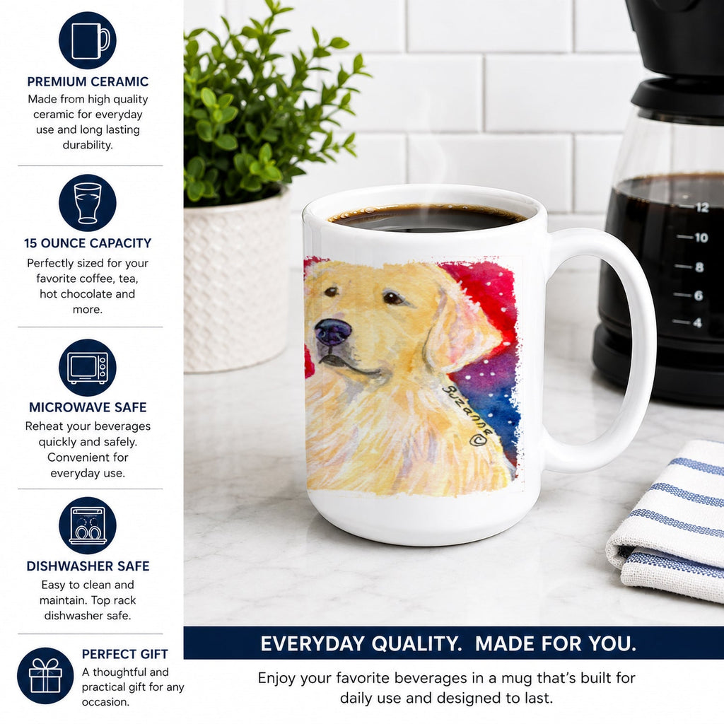 Golden Retriever Ceramic Coffee Mug 15 oz Decorative Large C Handle Mug Cup for Tea, Cocoa Hot Chocolate