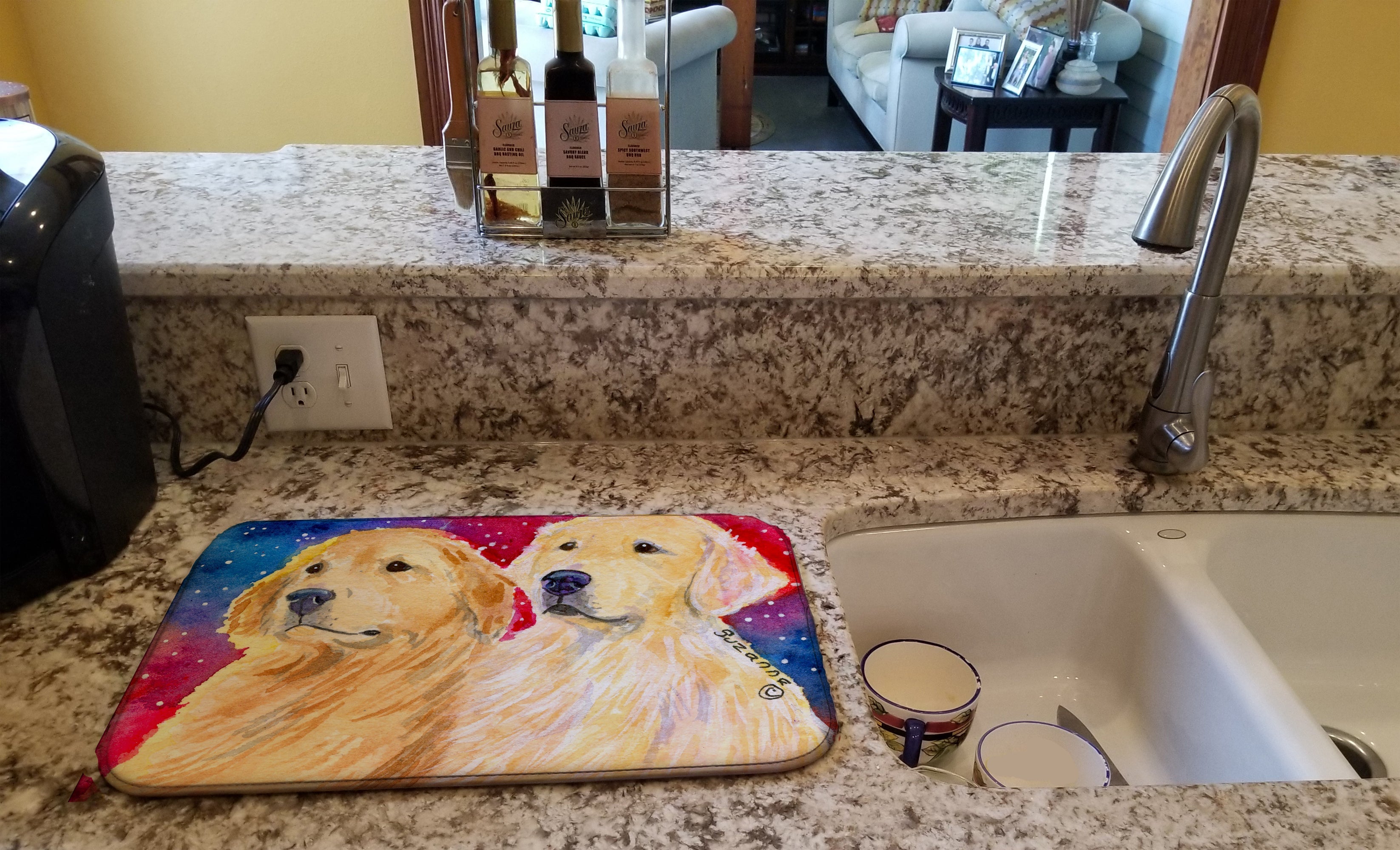 Golden Retriever Dish Drying Mat Absorbent Dish Drying Mat Pad for Kitchen Counter Dish Drainer Mat for Countertop, 14 x 21", Multicolor