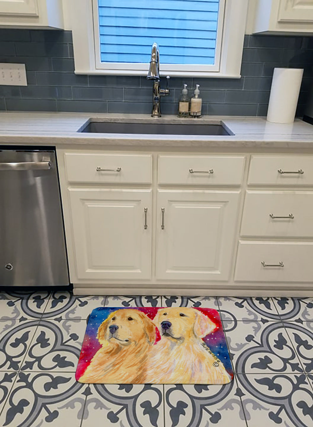 Golden Retriever Memory Foam Kitchen Mat Machine Washable Anti-Fatigue Cushion Comfort Bath or Kitchen Rug