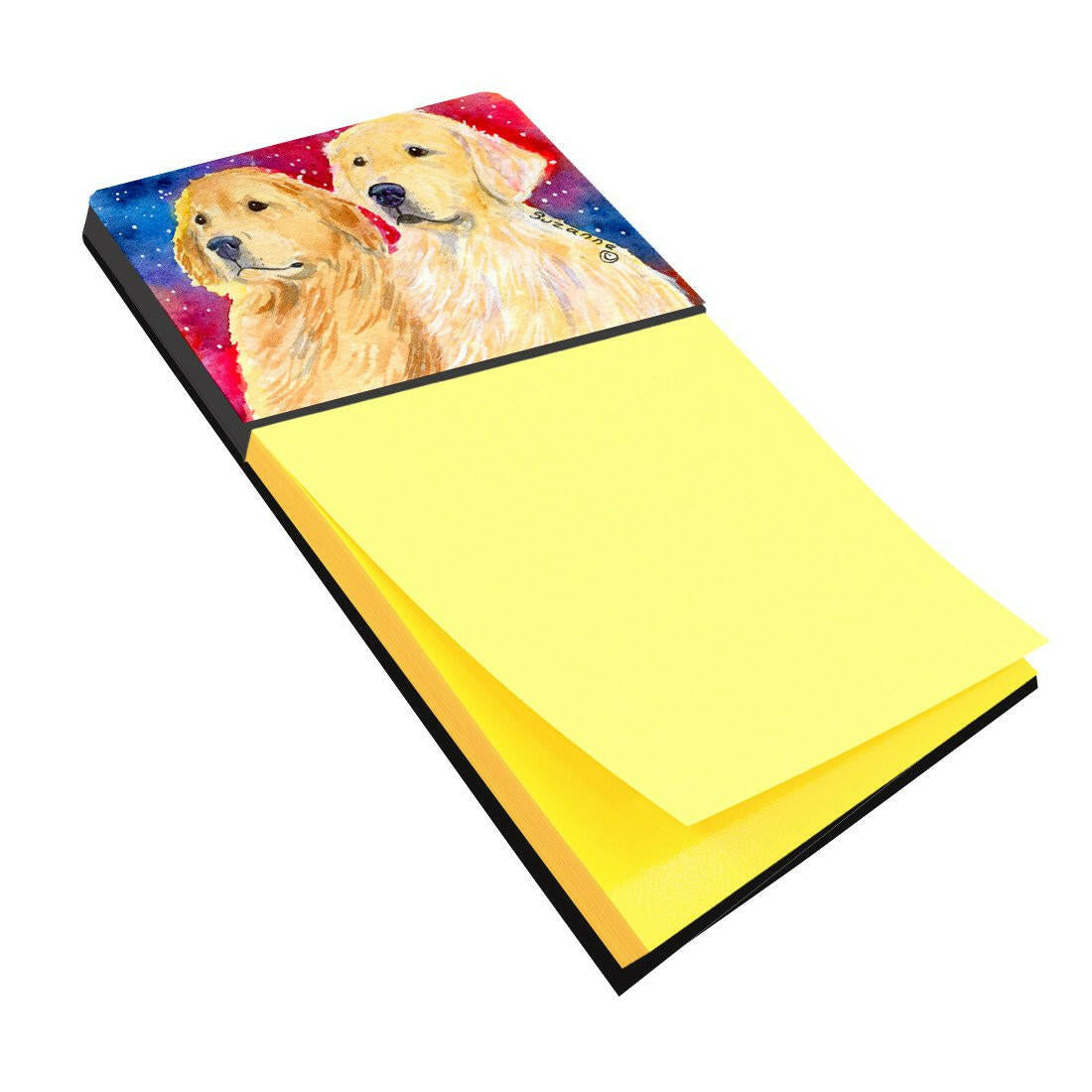 Golden Retriever Watercolor Sticky Note Holder Refillable Dispenser Desk Accessory 3x3 Pad Gift