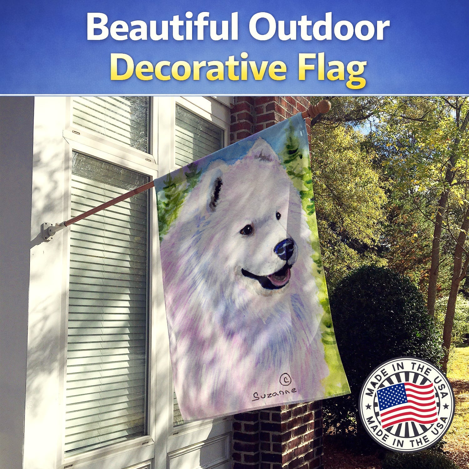 Samoyed House Flag 28x40 Porch Sleeve Pole Decorative Outside Yard Banner Artwork Wall Hanging, Polyester