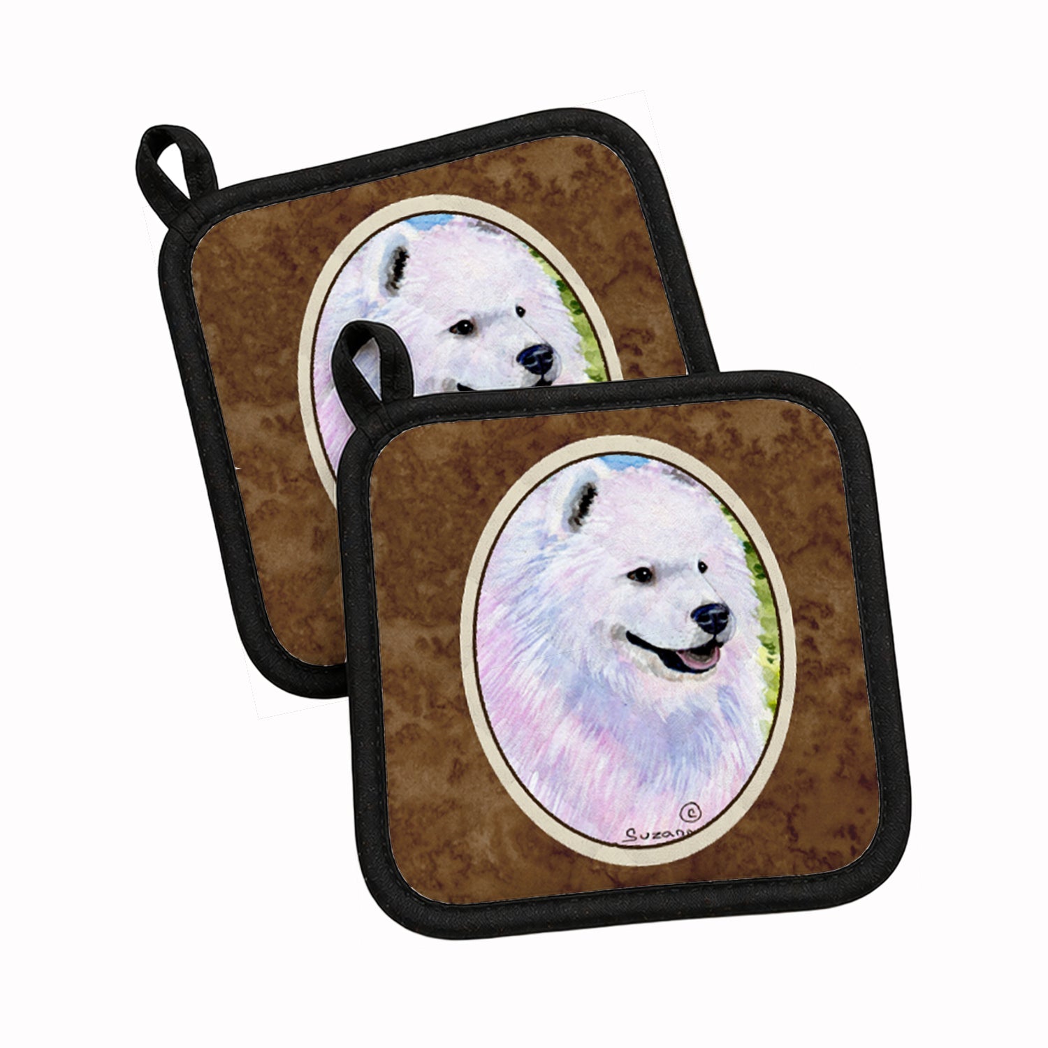 Samoyed Pot Holder Set of 2 Heat Resistant Quilted Hot Pads 7.5 x 7.5 Inch, Insulated Kitchen Trivets for Cooking & Baking