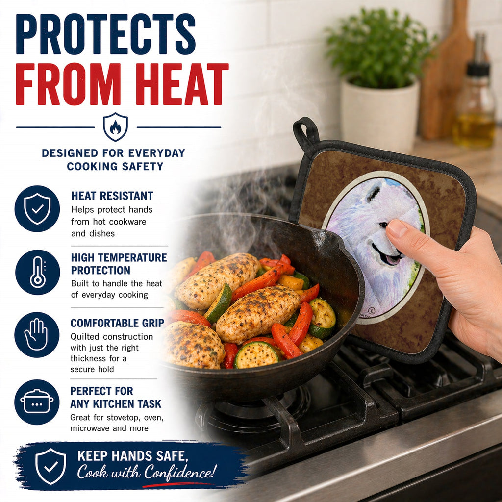 Samoyed Pot Holder Set of 2 Heat Resistant Quilted Hot Pads 7.5 x 7.5 Inch, Insulated Kitchen Trivets for Cooking & Baking