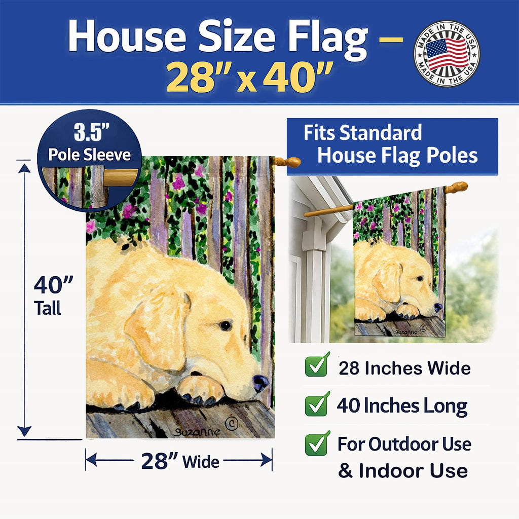 Golden Retriever House Flag 28x40 Porch Sleeve Pole Decorative Outside Yard Banner Artwork Wall Hanging, Polyester