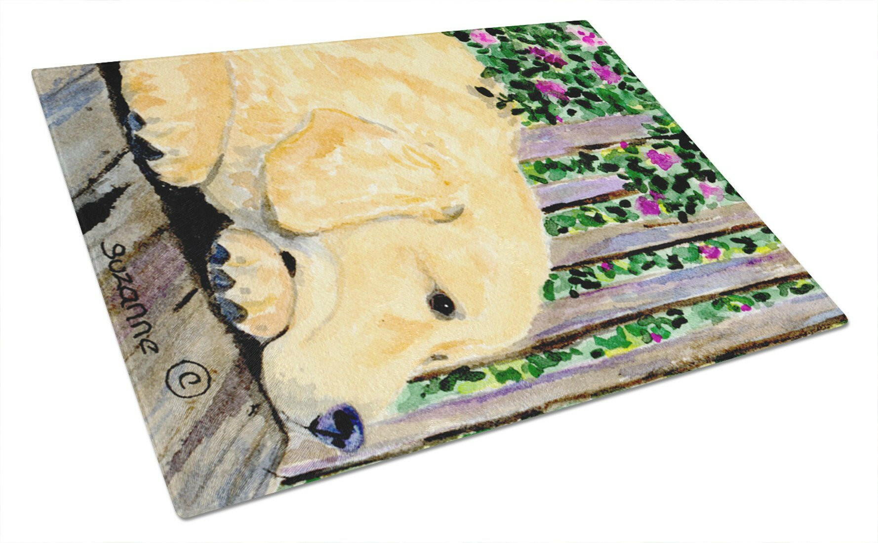 Golden Retriever Cutting Board Tempered Glass Kitchen Cutting Surface, Heat Resistant Chopping, Non-Slip Feet, Food Prep & Serving