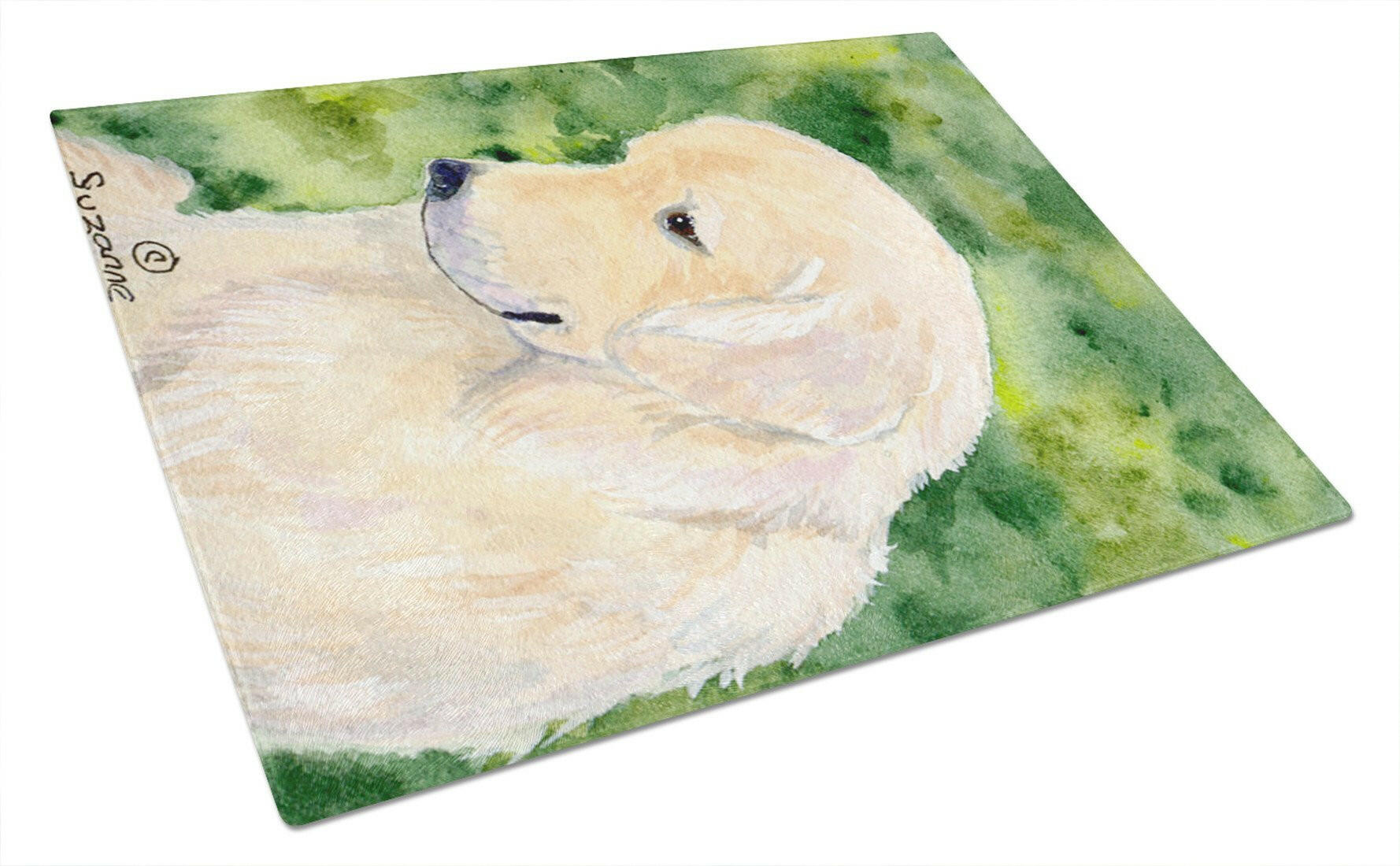 Golden Retriever Cutting Board Tempered Glass Kitchen Cutting Surface, Heat Resistant Chopping, Non-Slip Feet, Food Prep & Serving