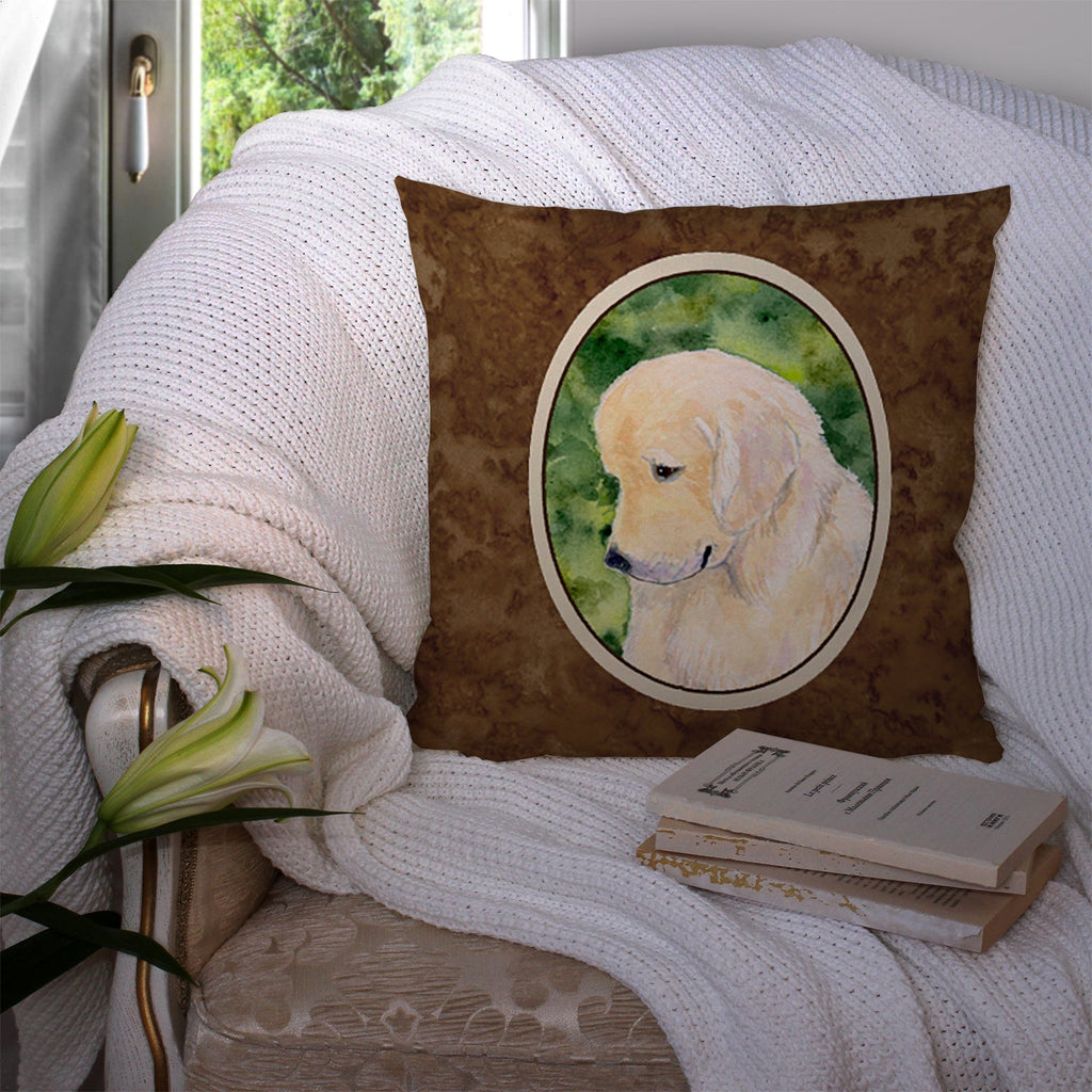 Golden Retriever Decorative Throw Pillow 14x14 Indoor Outdoor Accent Cushion, Fabric Cover with Insert for Sofa, Bed, Porch & Living Room