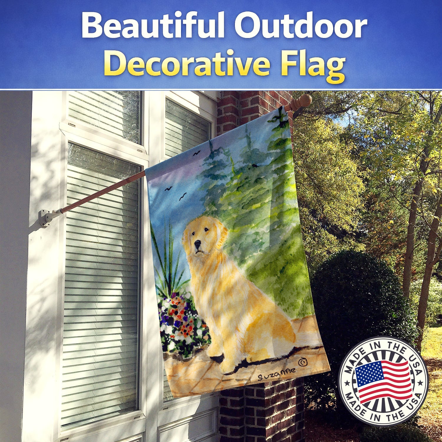 Golden Retriever House Flag 28x40 Porch Sleeve Pole Decorative Outside Yard Banner Artwork Wall Hanging, Polyester