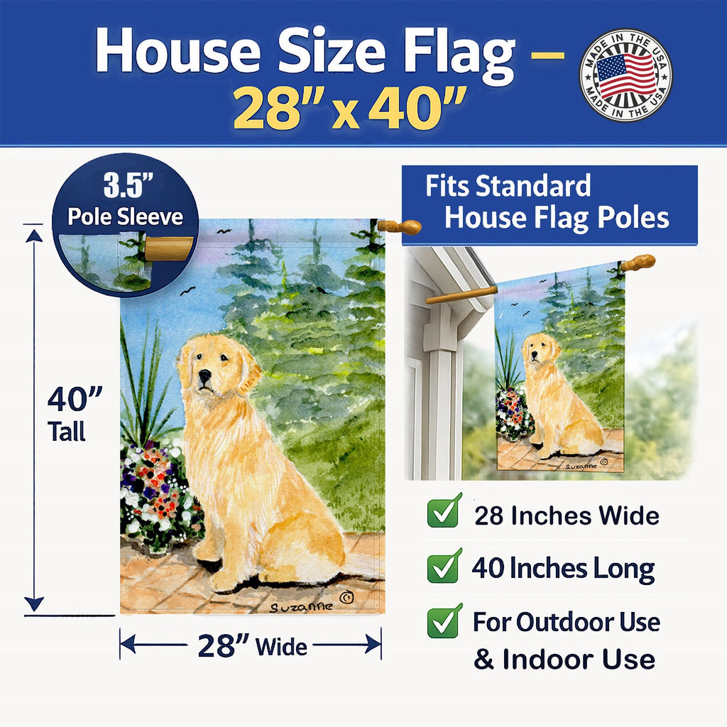 Golden Retriever House Flag 28x40 Porch Sleeve Pole Decorative Outside Yard Banner Artwork Wall Hanging, Polyester