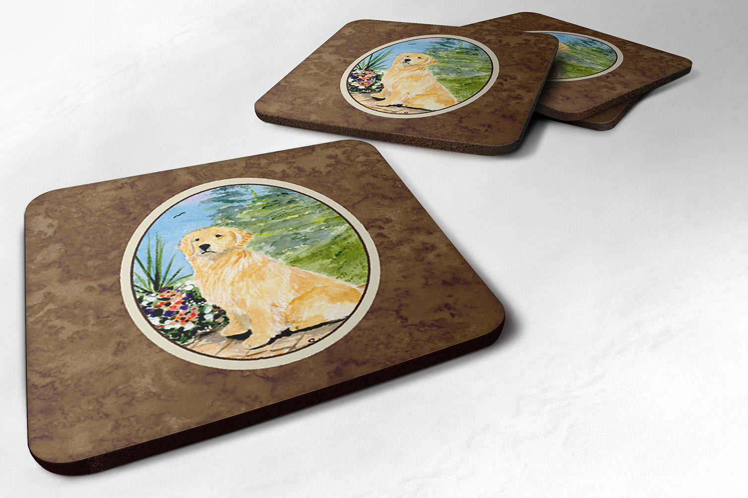 Golden Retriever Foam Coasters Set of 4 Cup Coasters for Indoor Outdoor, Tabletop Protection, Anti Slip, Mouse pad Material