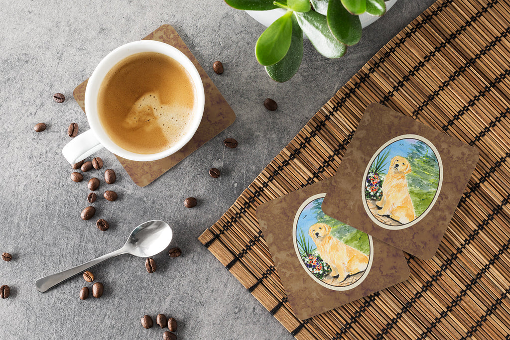 Golden Retriever Foam Coasters Set of 4 Cup Coasters for Indoor Outdoor, Tabletop Protection, Anti Slip, Mouse pad Material