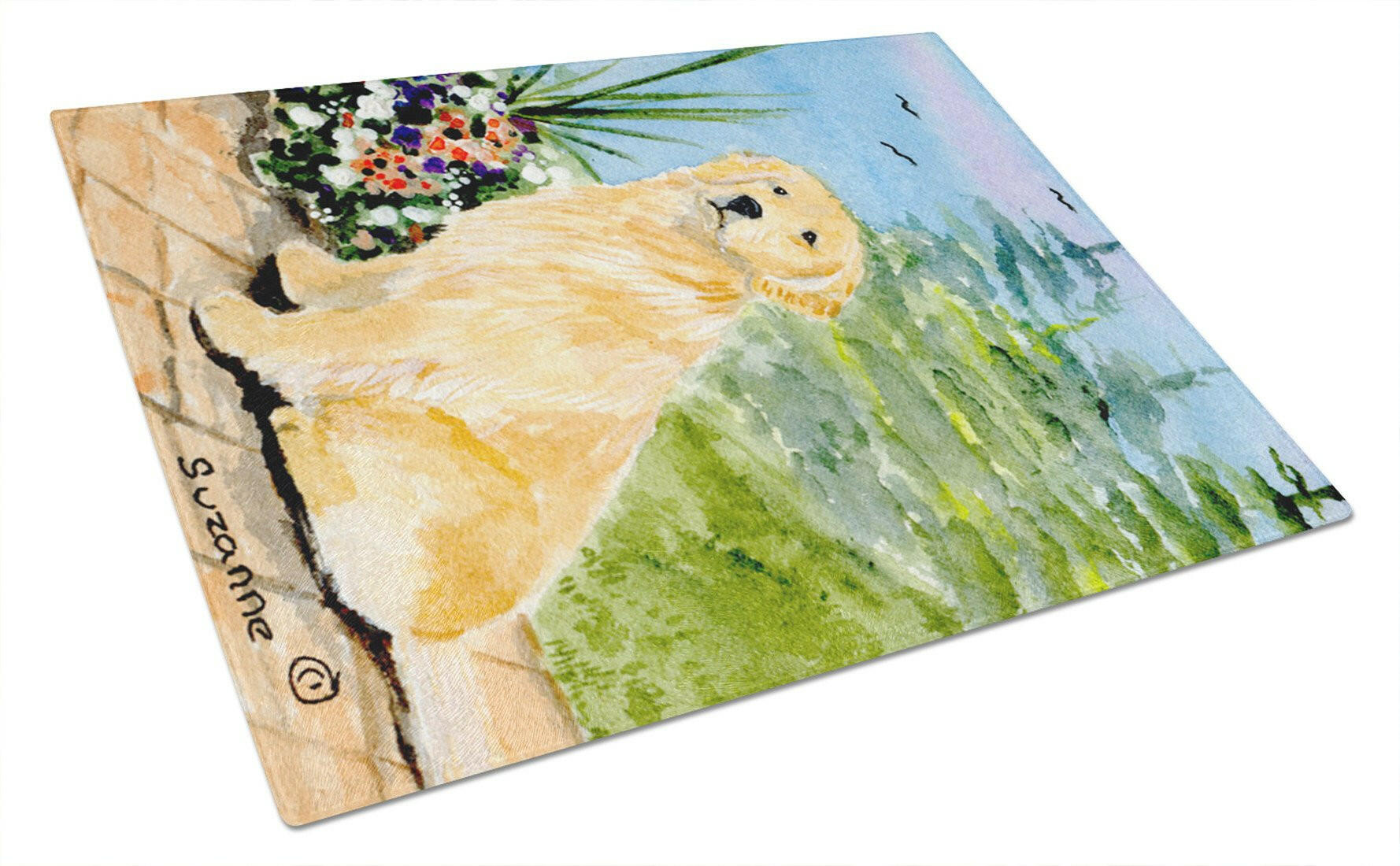 Golden Retriever Cutting Board Tempered Glass Kitchen Cutting Surface, Heat Resistant Chopping, Non-Slip Feet, Food Prep & Serving