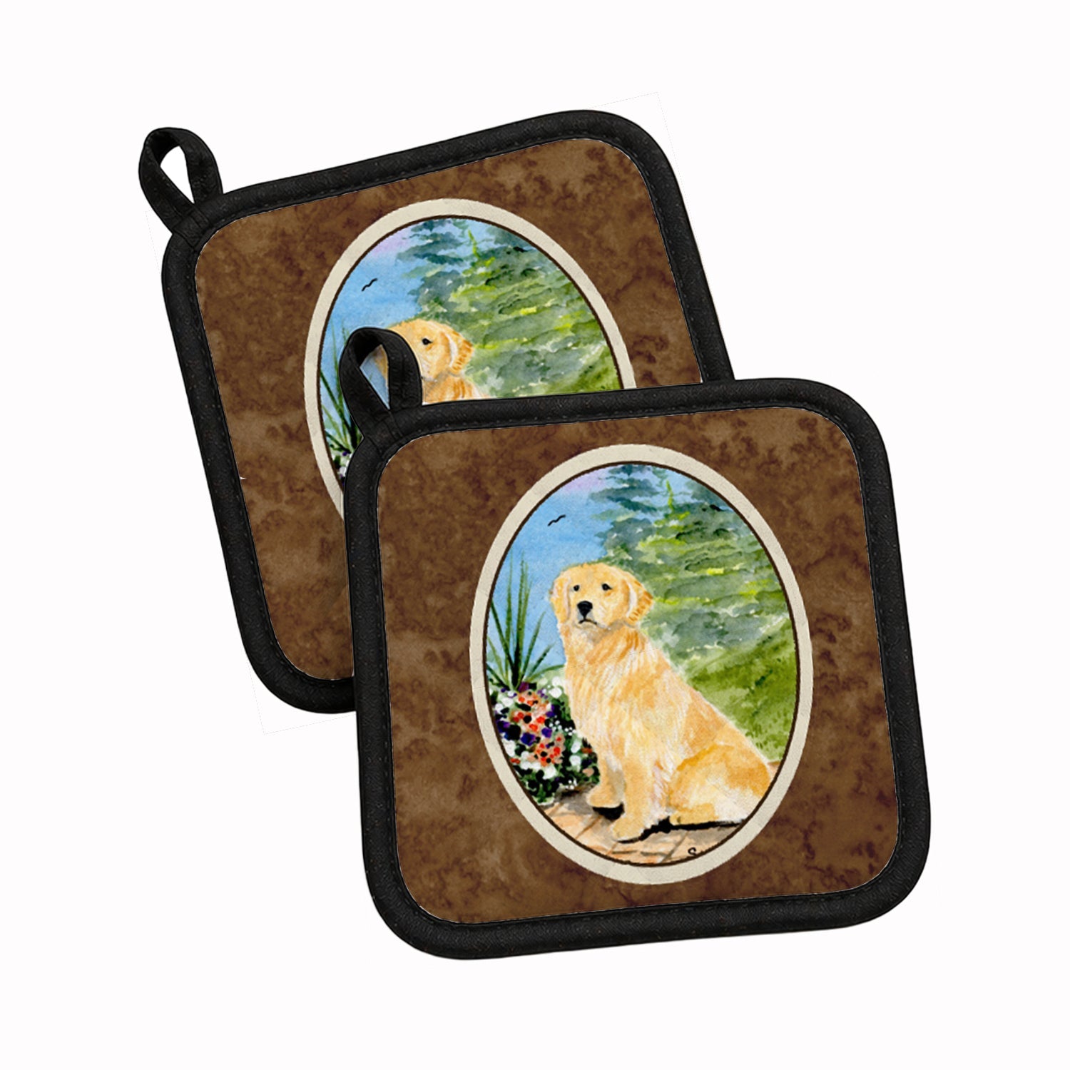 Golden Retriever Pot Holder Set of 2 Heat Resistant Quilted Hot Pads 7.5 x 7.5 Inch, Insulated Kitchen Trivets for Cooking & Baking