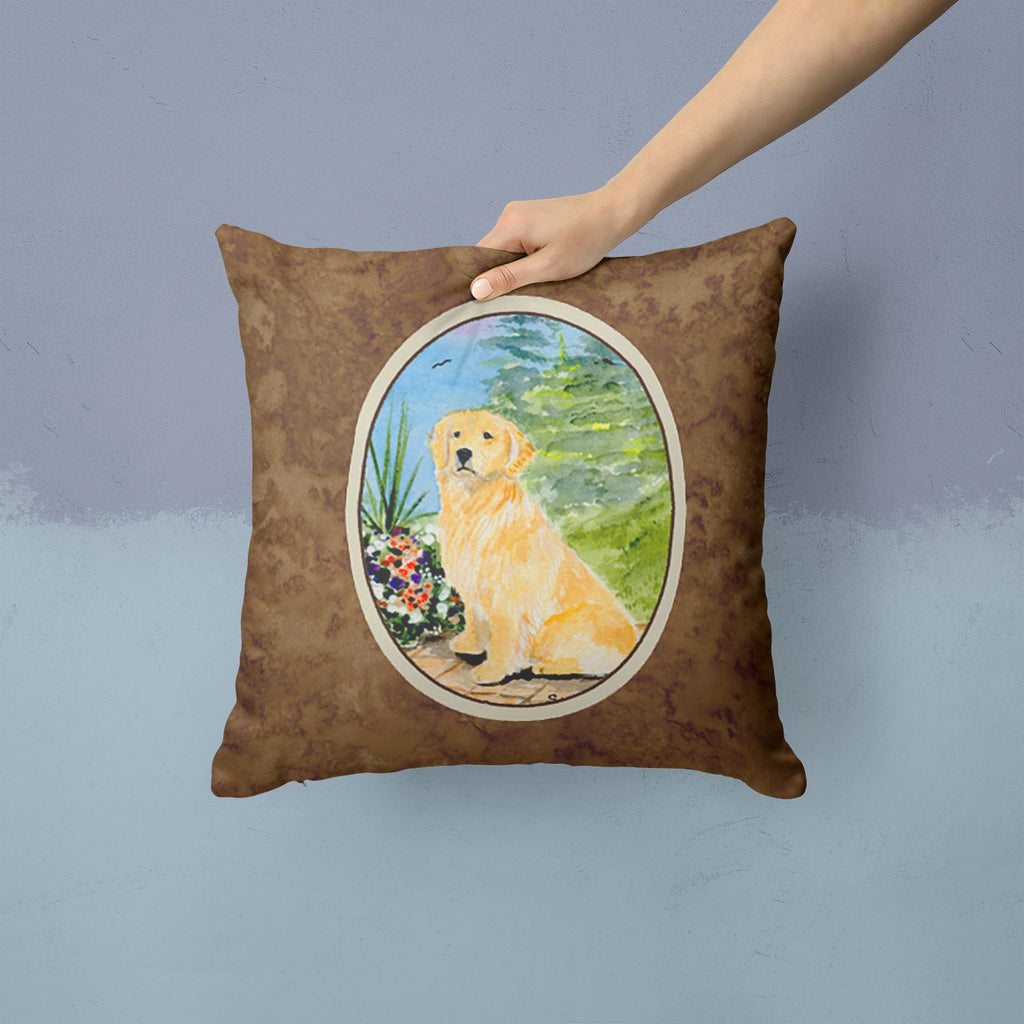 Golden Retriever Decorative Throw Pillow 14x14 Indoor Outdoor Accent Cushion, Fabric Cover with Insert for Sofa, Bed, Porch & Living Room