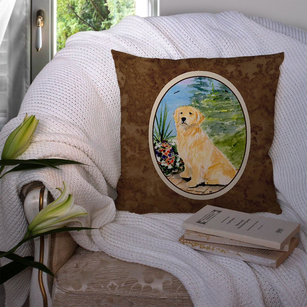 Golden Retriever Decorative Throw Pillow 14x14 Indoor Outdoor Accent Cushion, Fabric Cover with Insert for Sofa, Bed, Porch & Living Room