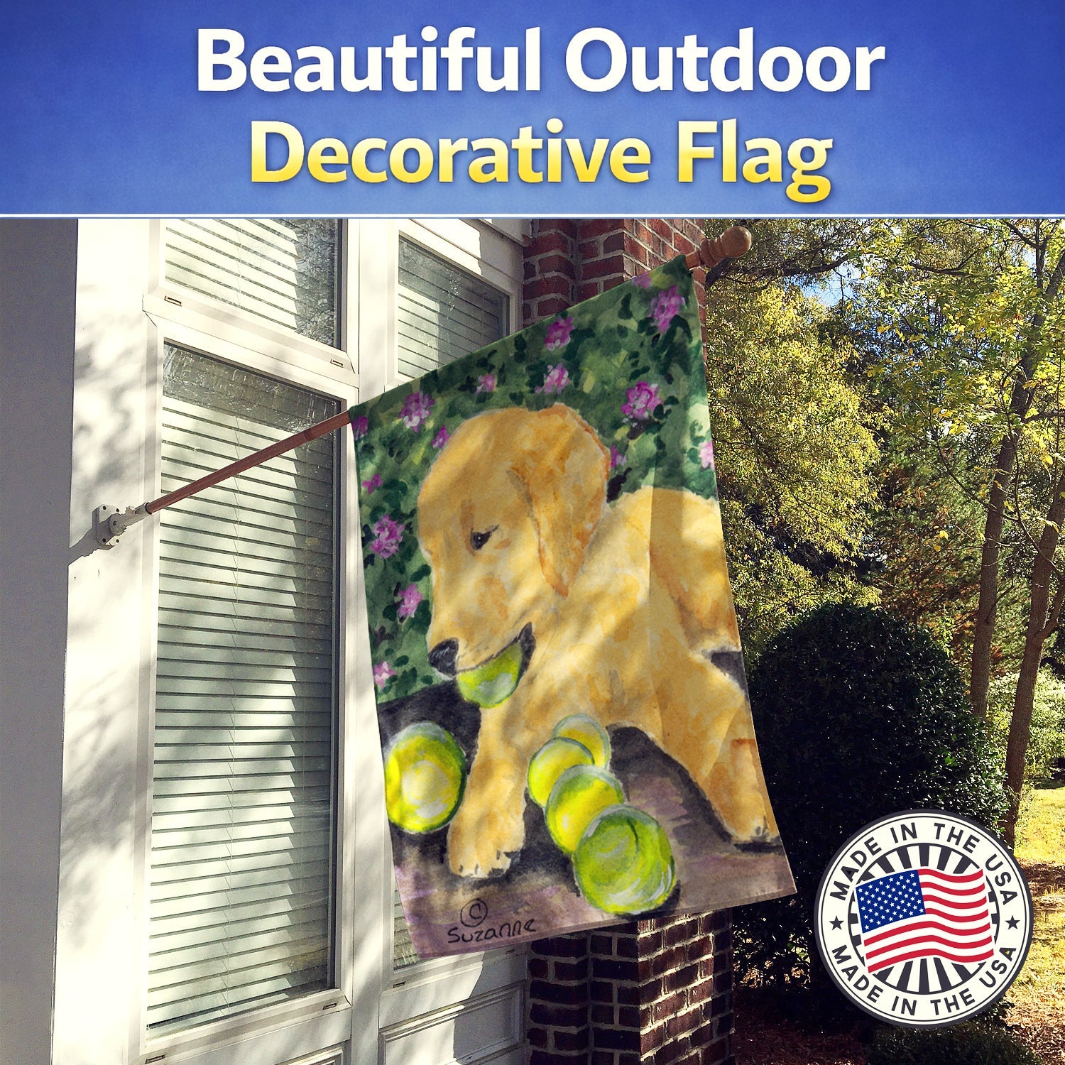 Golden Retriever House Flag 28x40 Porch Sleeve Pole Decorative Outside Yard Banner Artwork Wall Hanging, Polyester
