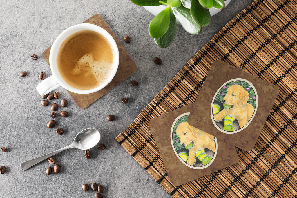 Golden Retriever Foam Coasters Set of 4 Cup Coasters for Indoor Outdoor, Tabletop Protection, Anti Slip, Mouse pad Material