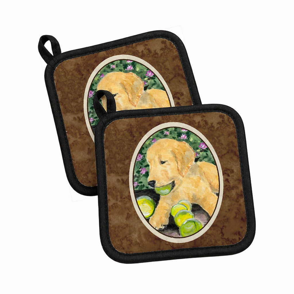Golden Retriever Pot Holder Set of 2 Heat Resistant Quilted Hot Pads 7.5 x 7.5 Inch, Insulated Kitchen Trivets for Cooking & Baking