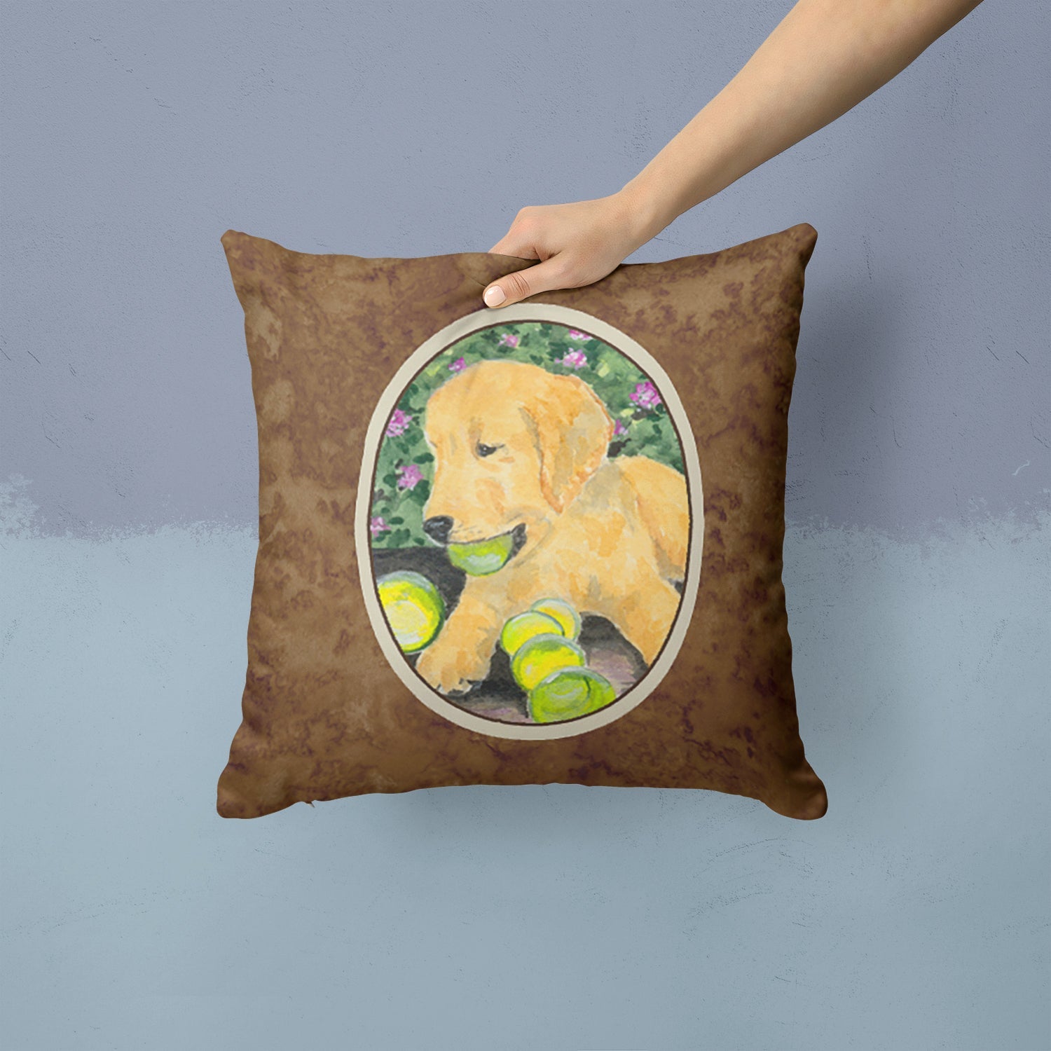 Golden Retriever Decorative Throw Pillow 14x14 Indoor Outdoor Accent Cushion, Fabric Cover with Insert for Sofa, Bed, Porch & Living Room