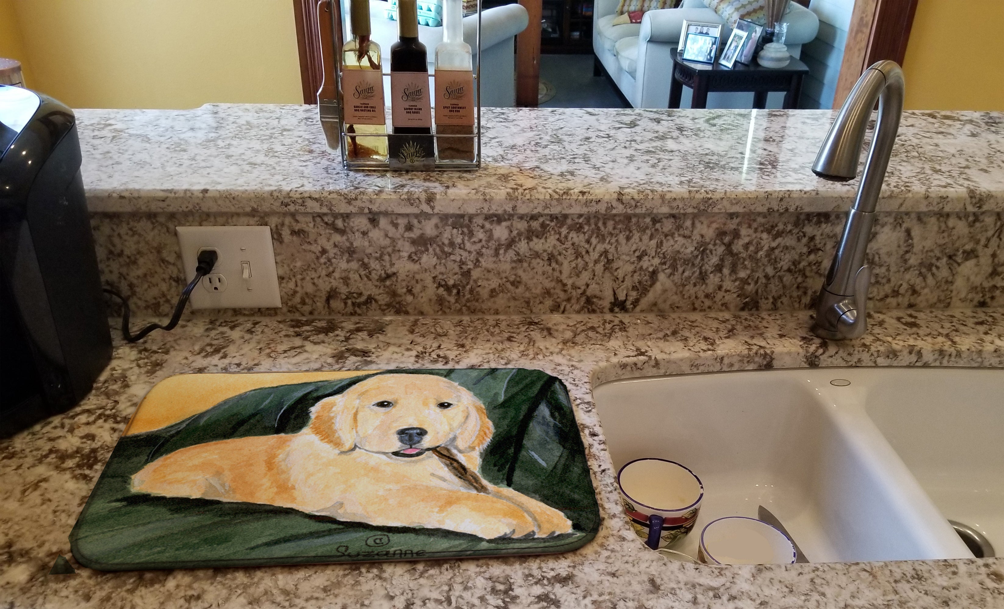Golden Retriever Dish Drying Mat Absorbent Dish Drying Mat Pad for Kitchen Counter Dish Drainer Mat for Countertop, 14 x 21", Multicolor