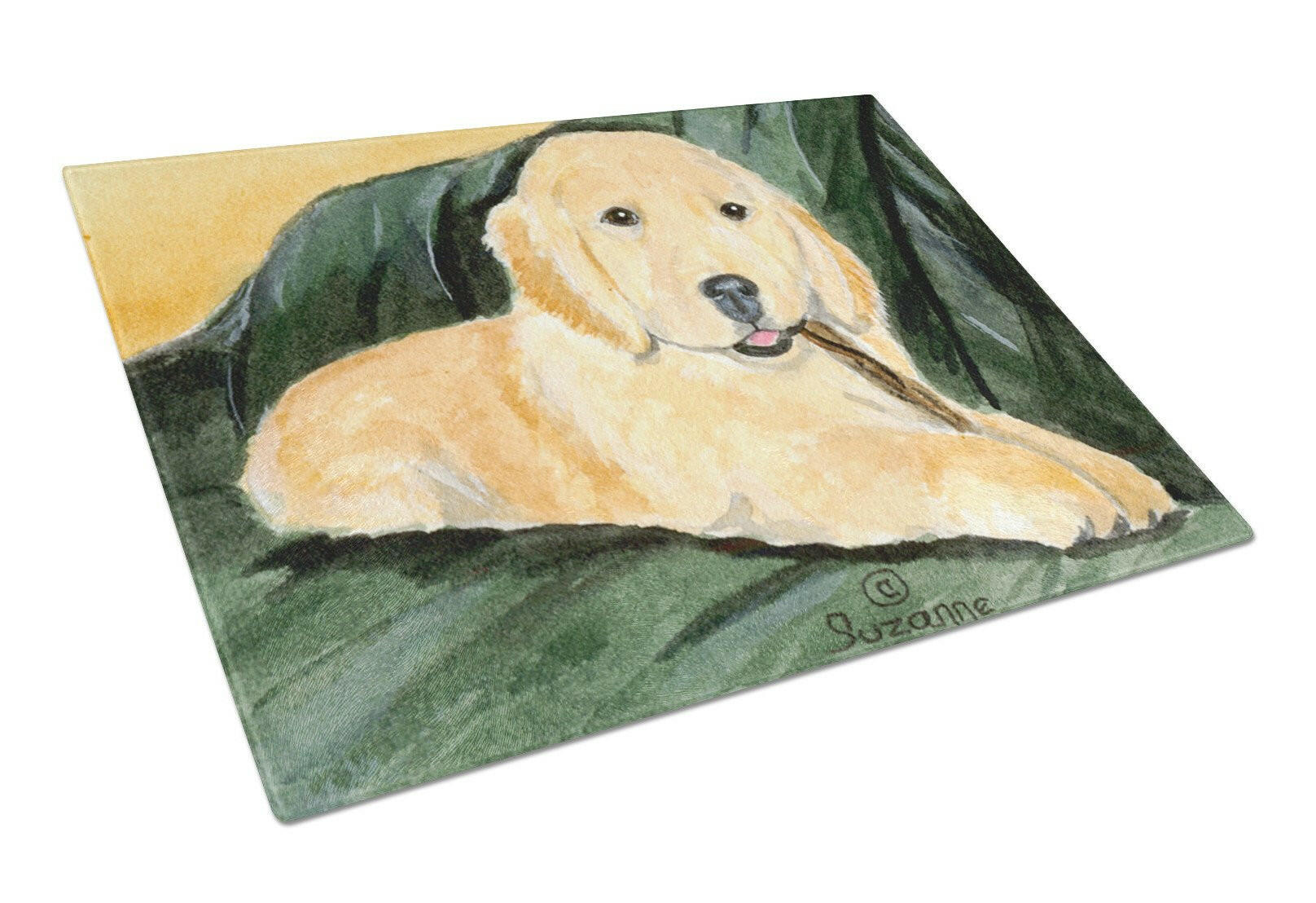 Golden Retriever Cutting Board Tempered Glass Kitchen Cutting Surface, Heat Resistant Chopping, Non-Slip Feet, Food Prep & Serving