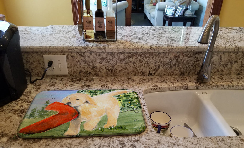Golden Retriever Dish Drying Mat Absorbent Dish Drying Mat Pad for Kitchen Counter Dish Drainer Mat for Countertop, 14 x 21", Multicolor