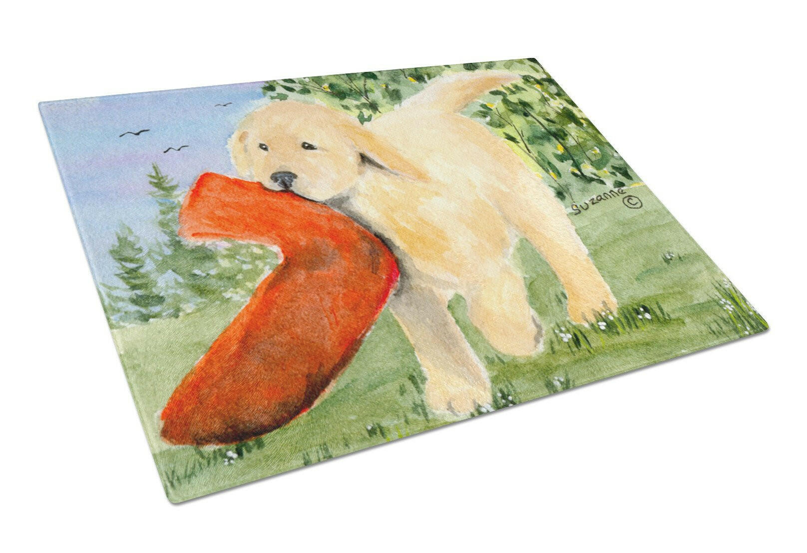 Golden Retriever Cutting Board Tempered Glass Kitchen Cutting Surface, Heat Resistant Chopping, Non-Slip Feet, Food Prep & Serving