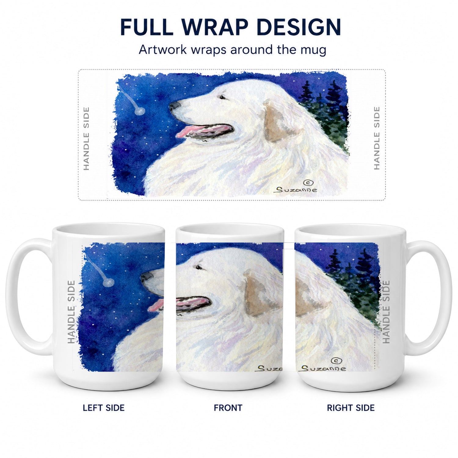 Great Pyrenees Ceramic Coffee Mug 15 oz Decorative Large C Handle Mug Cup for Tea, Cocoa Hot Chocolate