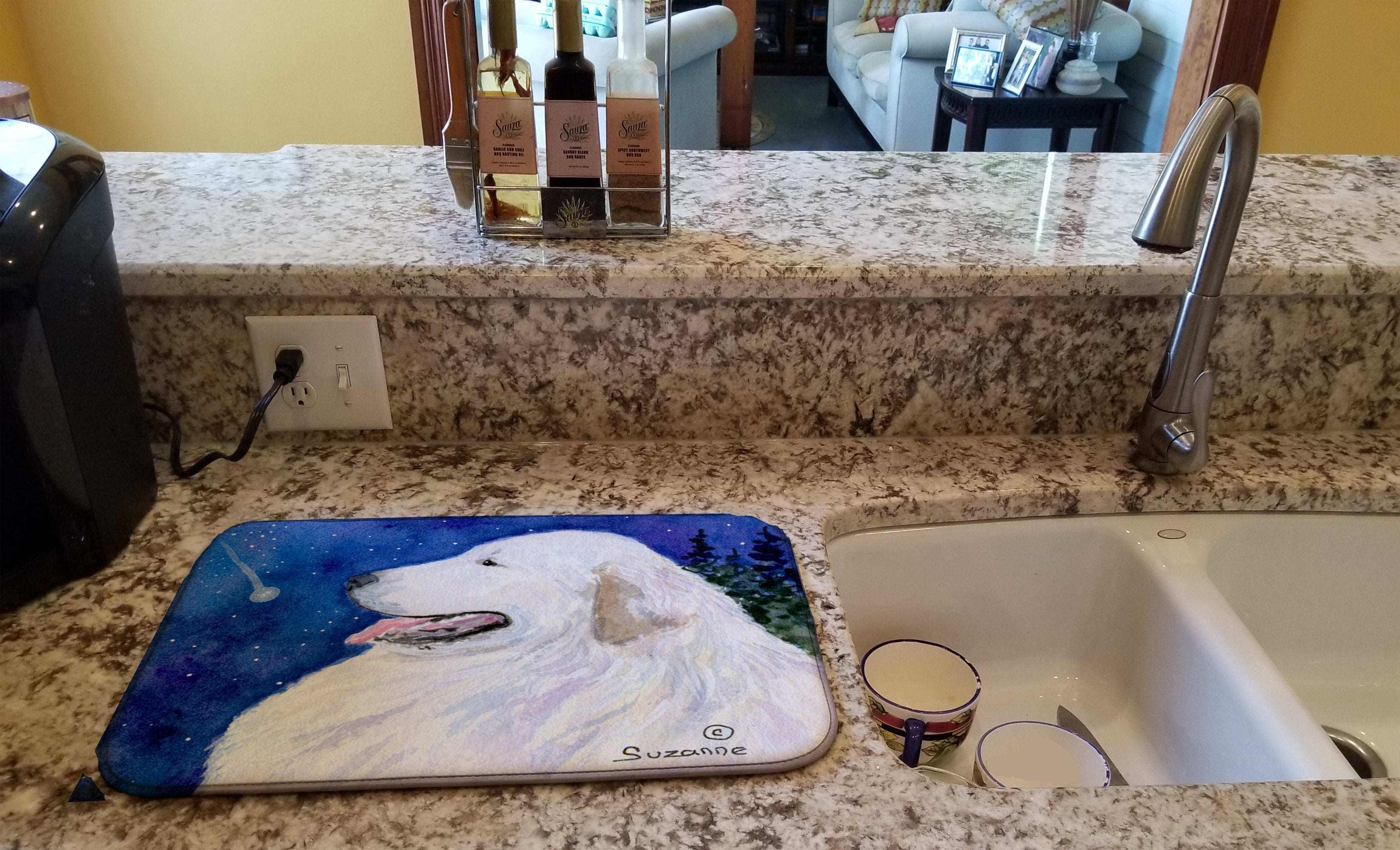 Great Pyrenees Dish Drying Mat Absorbent Dish Drying Mat Pad for Kitchen Counter Dish Drainer Mat for Countertop, 14 x 21", Multicolor