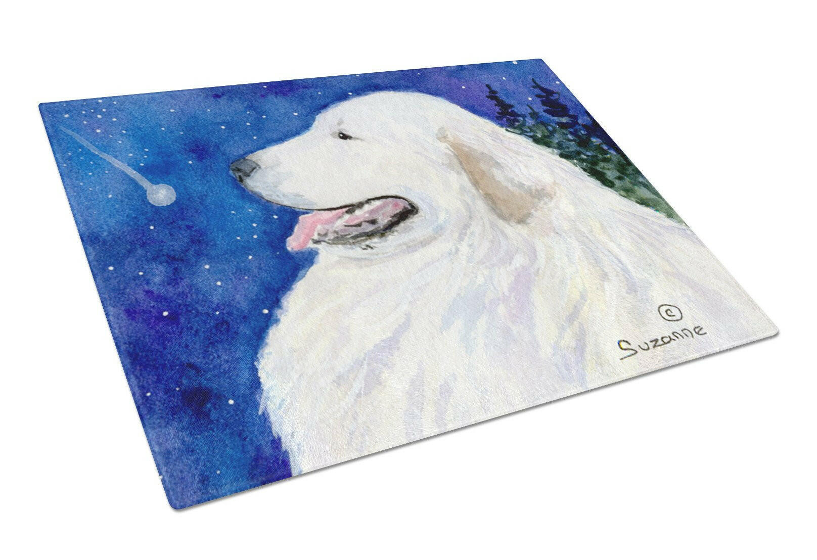 Great Pyrenees Cutting Board Tempered Glass Kitchen Cutting Surface, Heat Resistant Chopping, Non-Slip Feet, Food Prep & Serving
