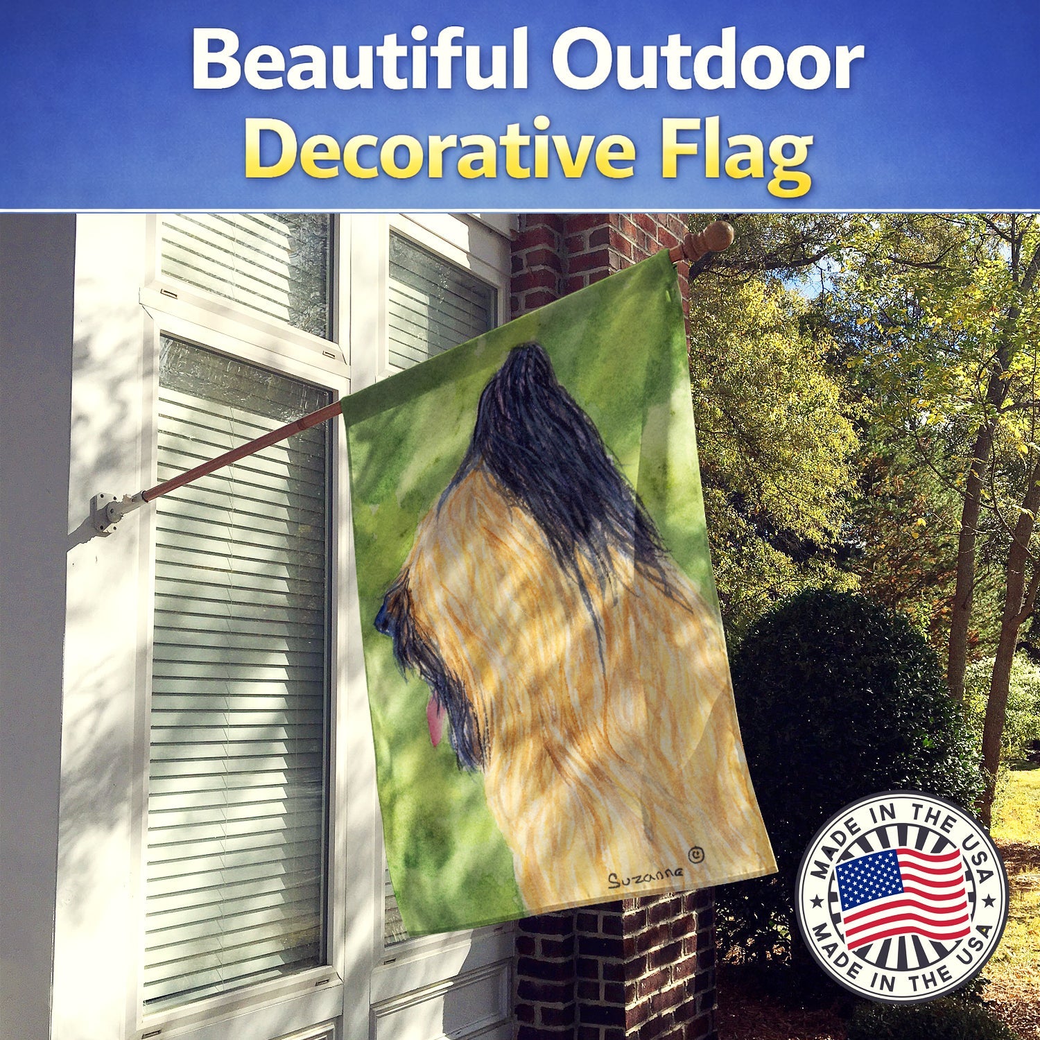 Briard House Flag 28x40 Porch Sleeve Pole Decorative Outside Yard Banner Artwork Wall Hanging, Polyester
