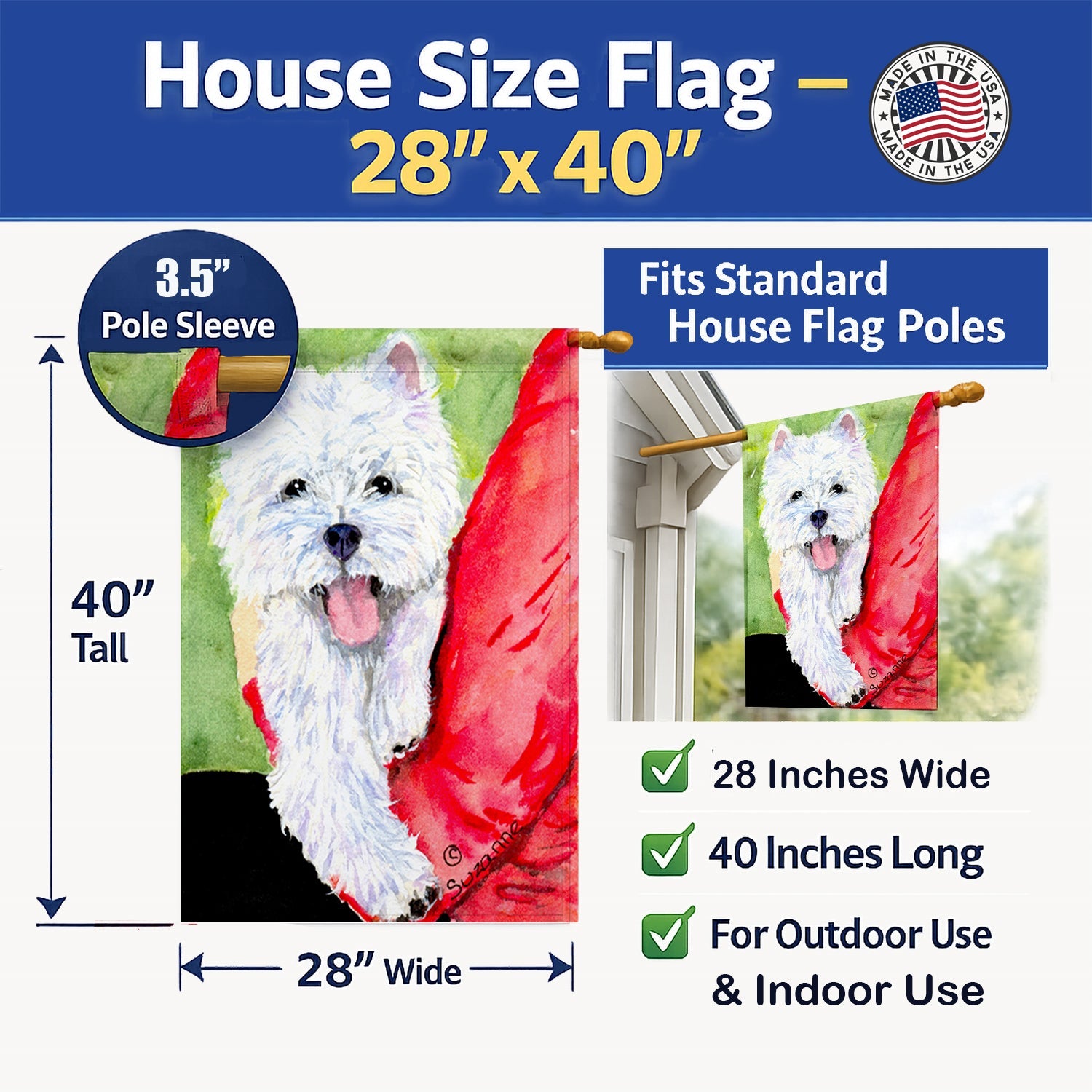 Westie House Flag 28x40 Porch Sleeve Pole Decorative Outside Yard Banner Artwork Wall Hanging, Polyester