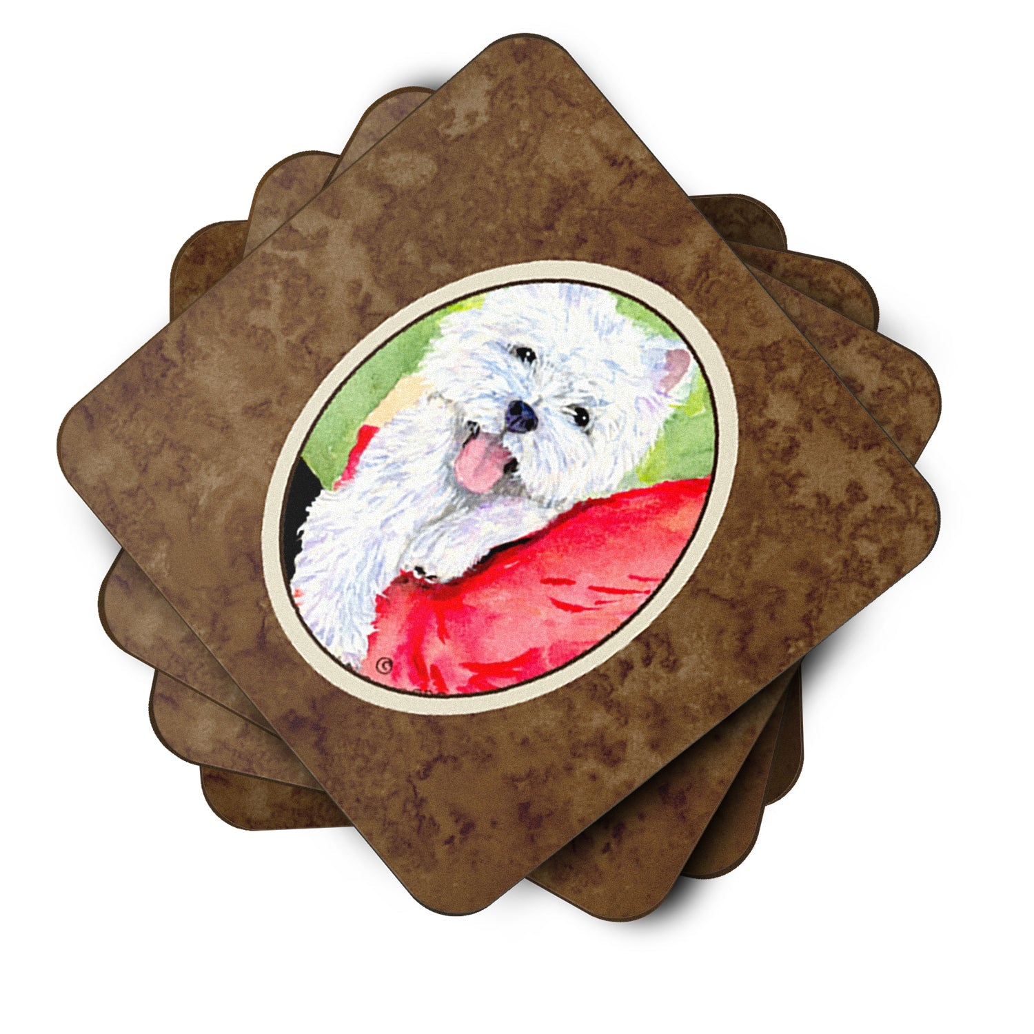 Westie Foam Coasters Set of 4 Cup Coasters for Indoor Outdoor, Tabletop Protection, Anti Slip, Mouse pad Material