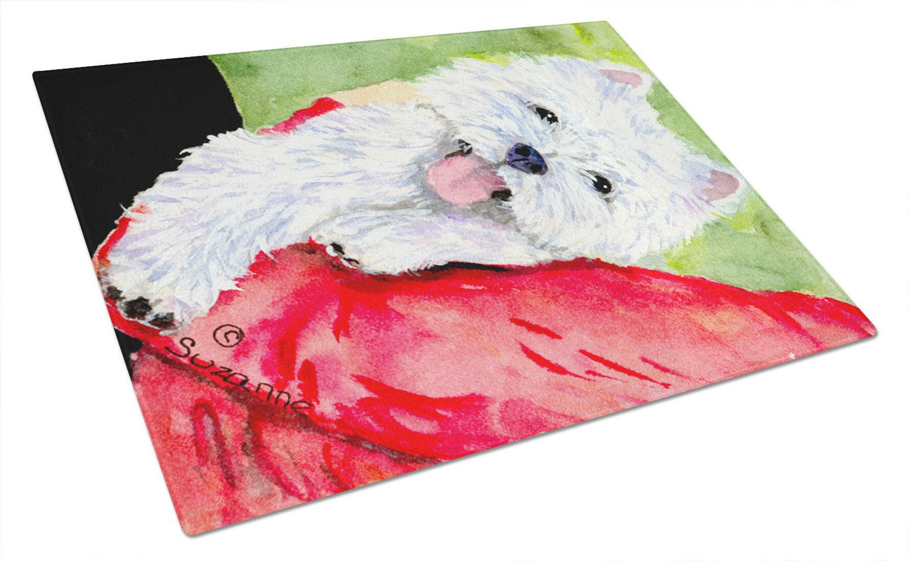 Westie Cutting Board Tempered Glass Kitchen Cutting Surface, Heat Resistant Chopping, Non-Slip Feet, Food Prep & Serving