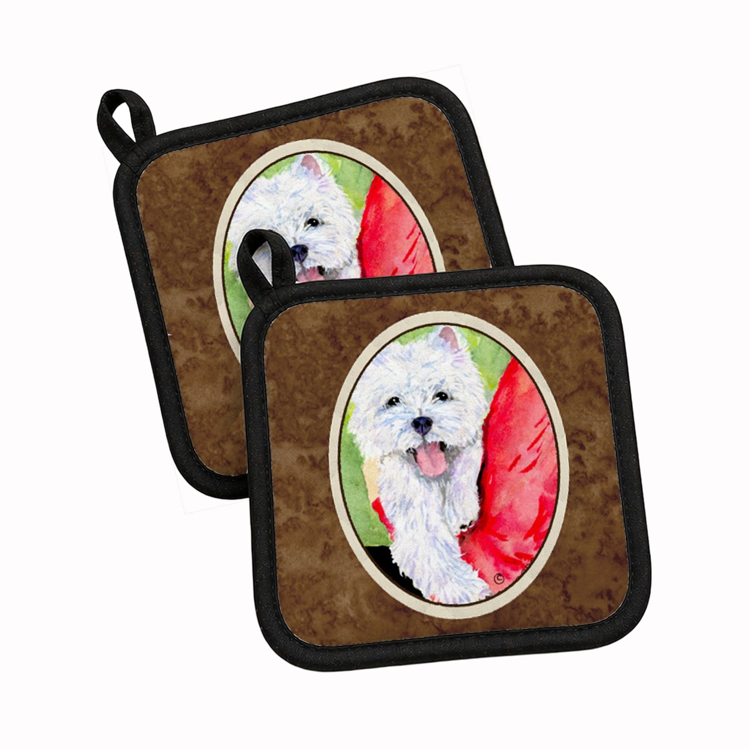 Westie Pot Holder Set of 2 Heat Resistant Quilted Hot Pads 7.5 x 7.5 Inch, Insulated Kitchen Trivets for Cooking & Baking