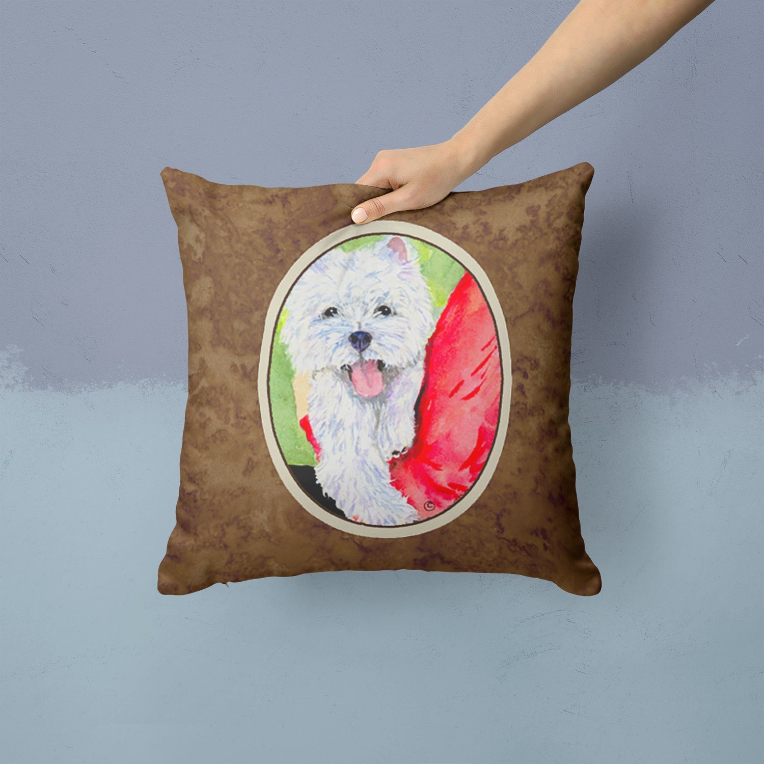 Westie Decorative Throw Pillow 14x14 Indoor Outdoor Accent Cushion, Fabric Cover with Insert for Sofa, Bed, Porch & Living Room