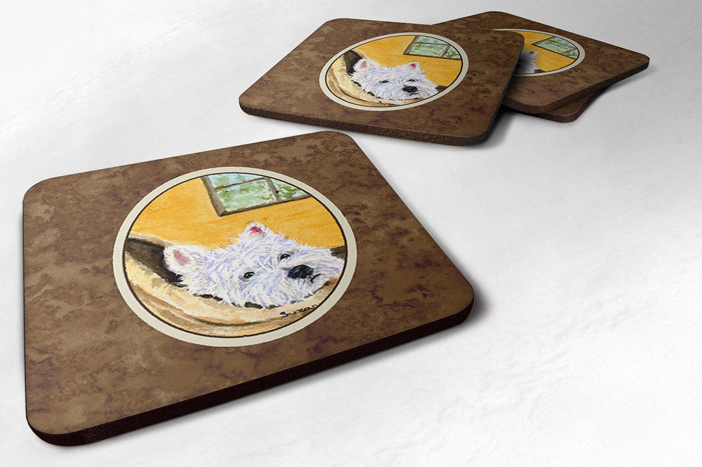 Westie Foam Coasters Set of 4 Cup Coasters for Indoor Outdoor, Tabletop Protection, Anti Slip, Mouse pad Material