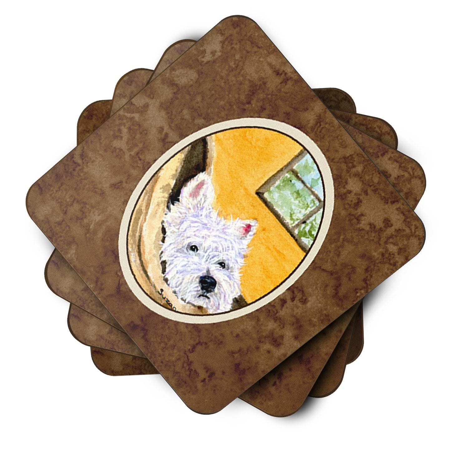 Westie Foam Coasters Set of 4 Cup Coasters for Indoor Outdoor, Tabletop Protection, Anti Slip, Mouse pad Material