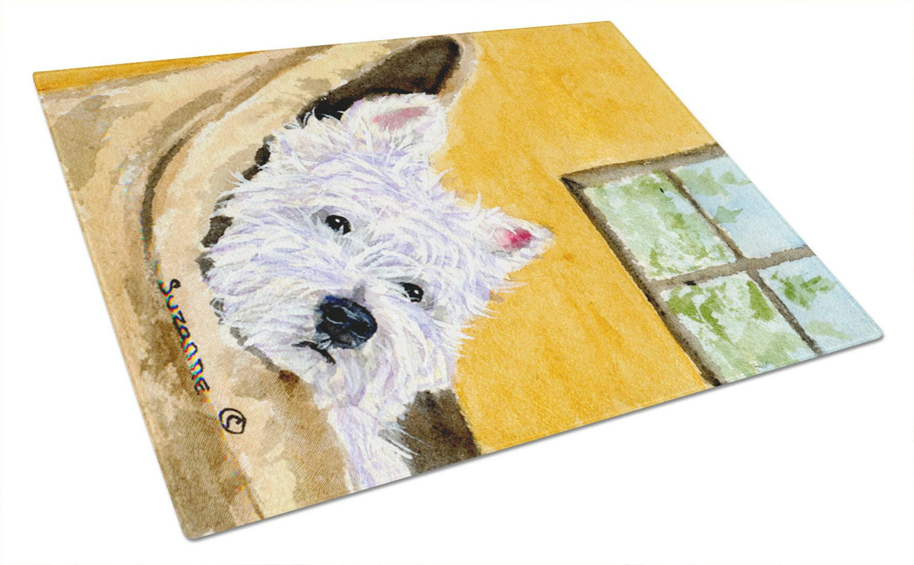 Westie Cutting Board Tempered Glass Kitchen Cutting Surface, Heat Resistant Chopping, Non-Slip Feet, Food Prep & Serving
