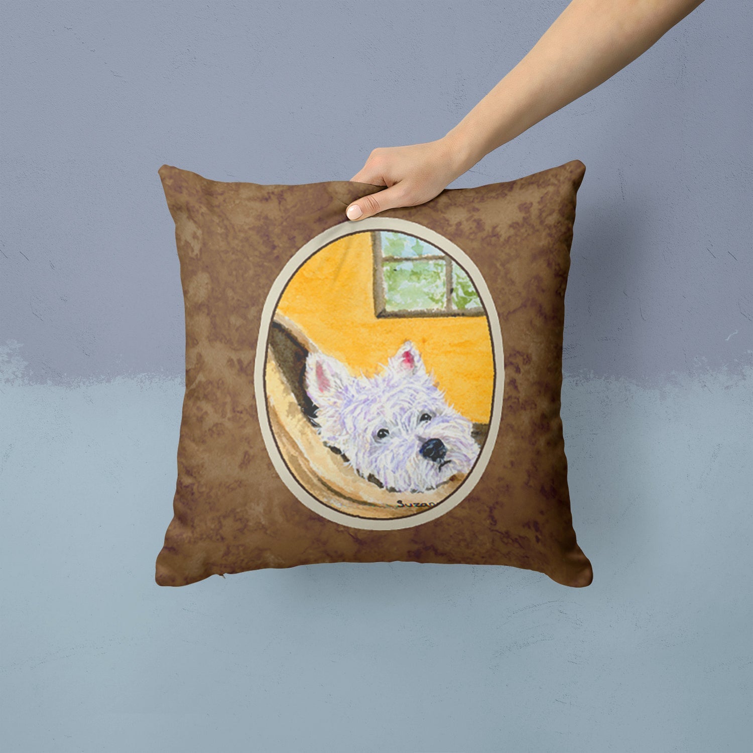 Westie Decorative Throw Pillow 14x14 Indoor Outdoor Accent Cushion, Fabric Cover with Insert for Sofa, Bed, Porch & Living Room